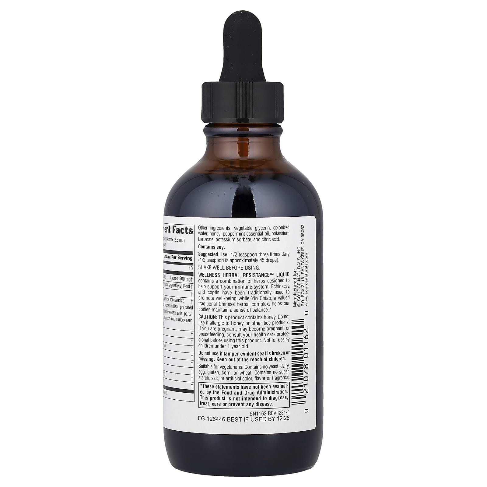 Source Naturals, Wellness Herbal Resistance™ Liquid, Alcohol Free, 4 fl oz (118.28 ml)