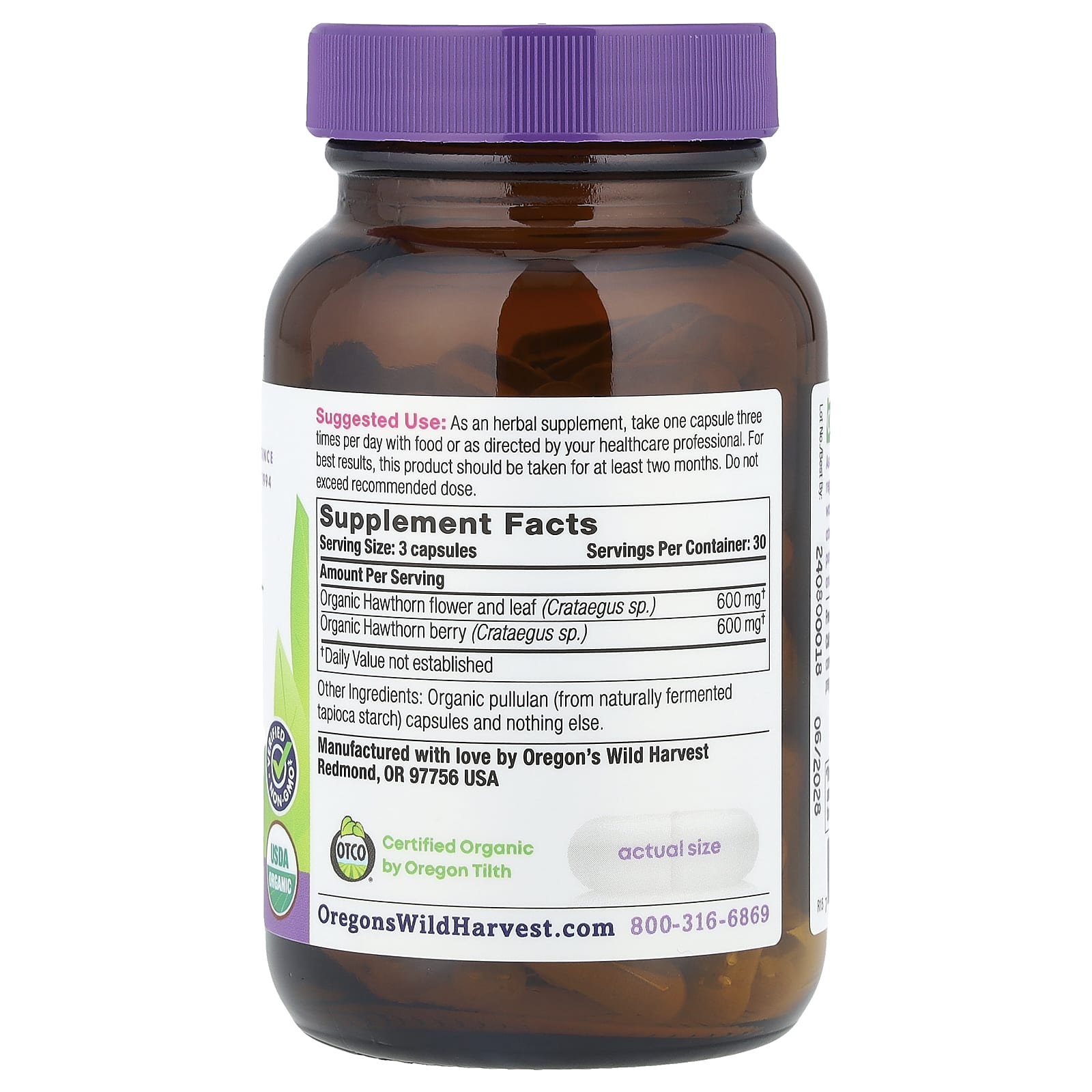 Oregon's Wild Harvest, Organic Hawthorn, 90 Vegan Capsules