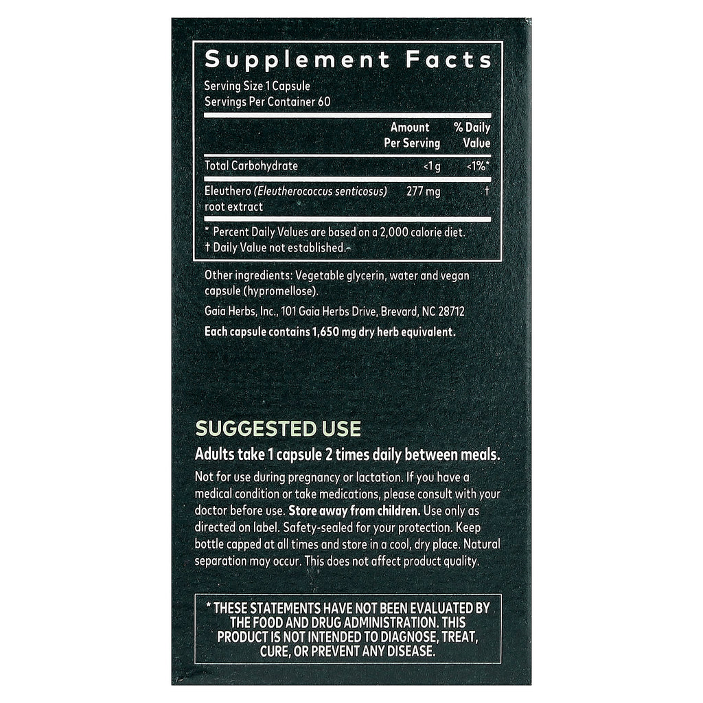 Gaia Herbs, Eleuthero Root, 60 Vegan Liquid Phyto-Caps® (277 mg per Capsule)