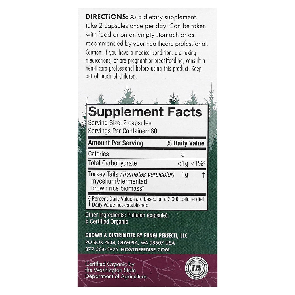 Host Defense, Mushrooms, Turkey Tail, 120 Capsules (0.5 g per Capsule)