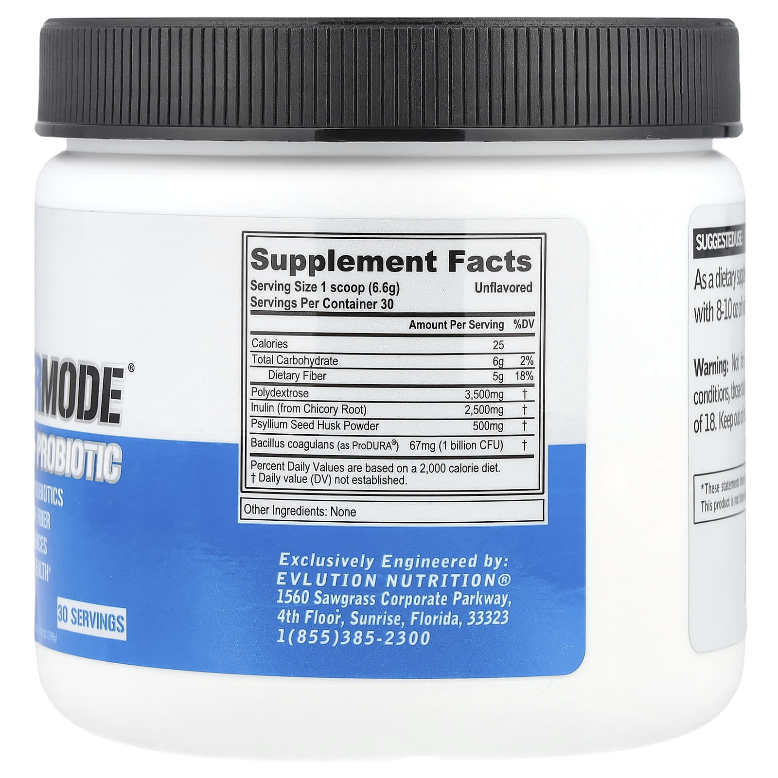 EVLution Nutrition, FiberMode®, Fiber + Probiotic, Unflavored, 6.98 oz (198 g)