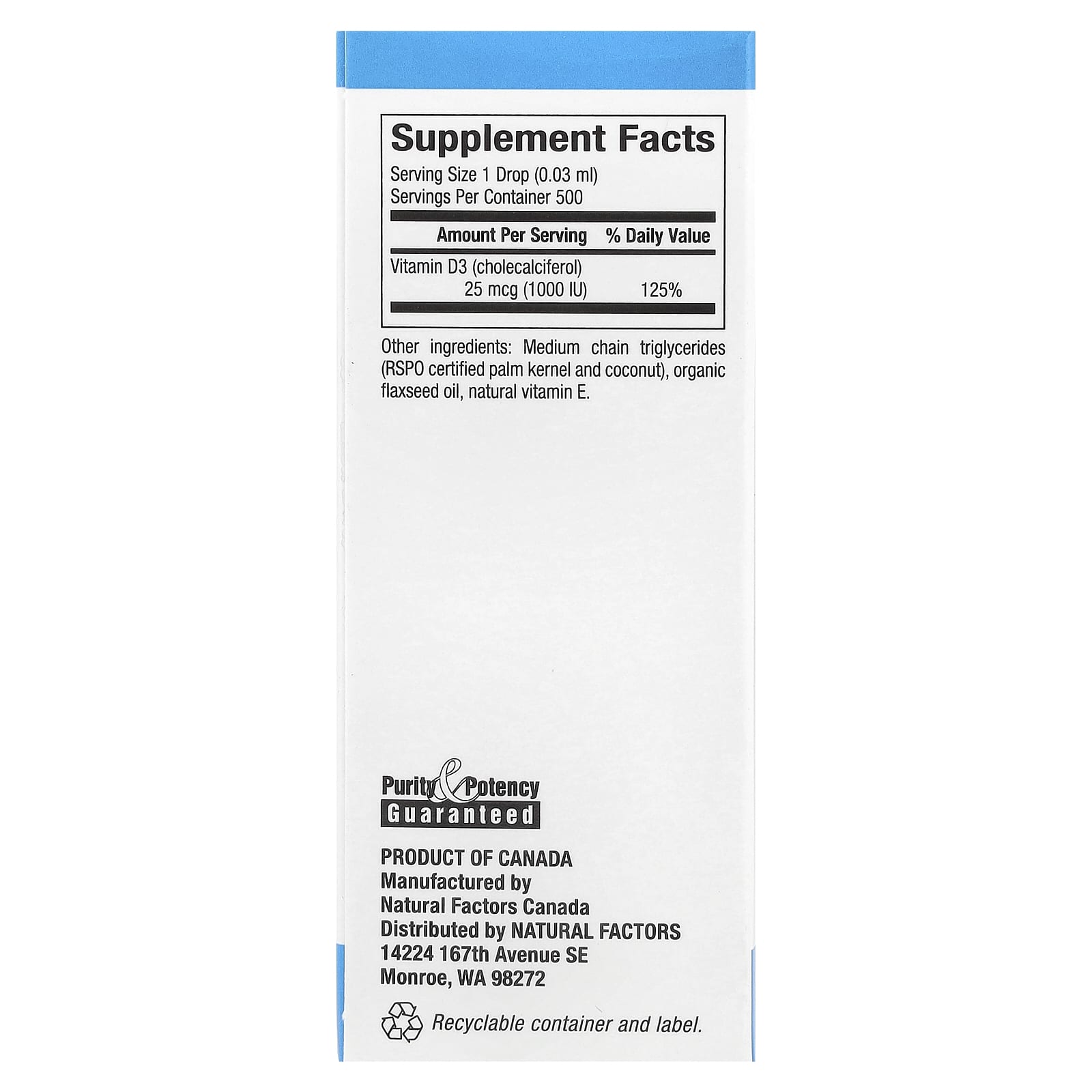 Natural Factors, Vitamin D3 Drops, Unflavored, 25 mcg (1,000 IU), 0.5 fl oz (15 ml)