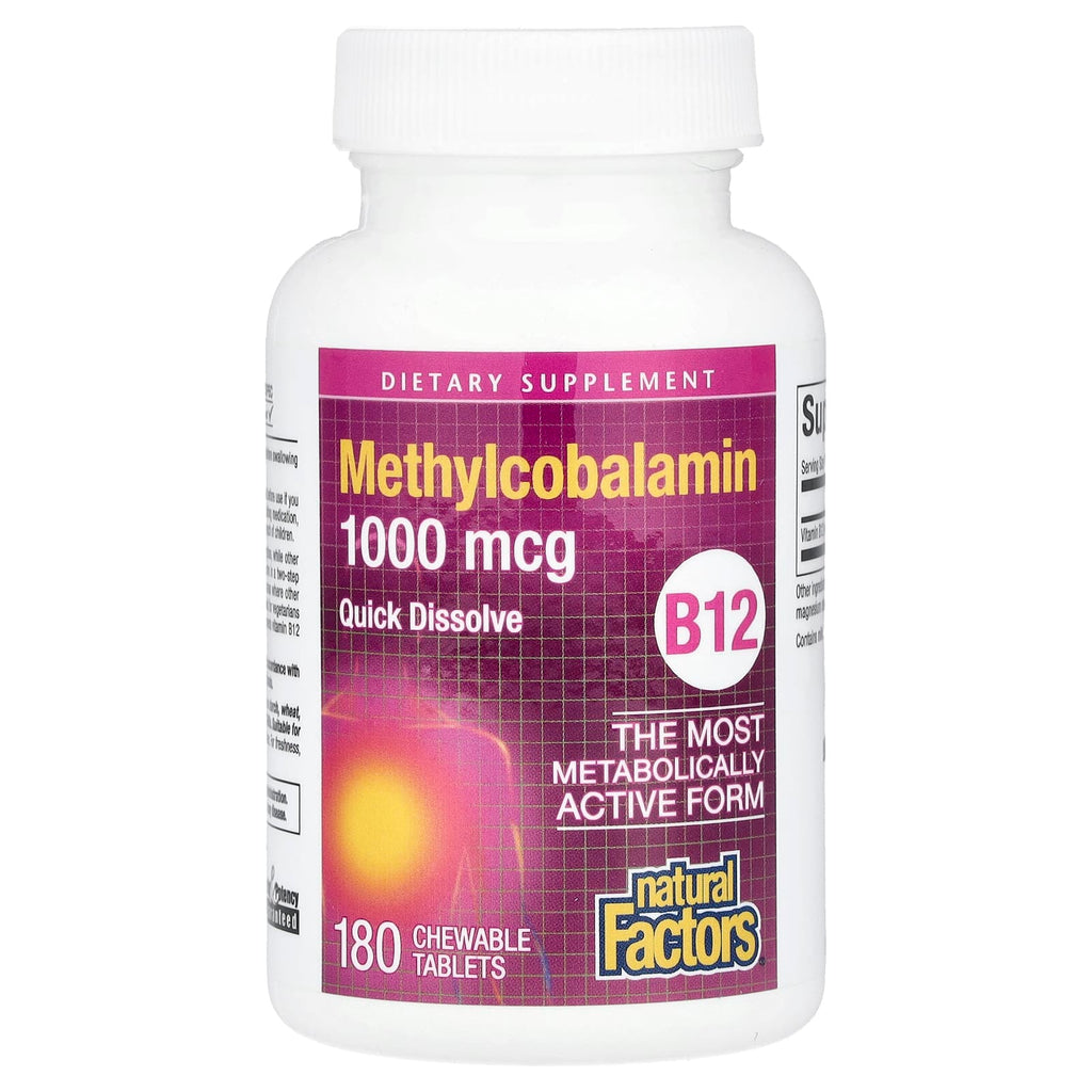 Natural Factors, B12, Methylcobalamin, 1,000 mcg, 180 Chewable Tablets