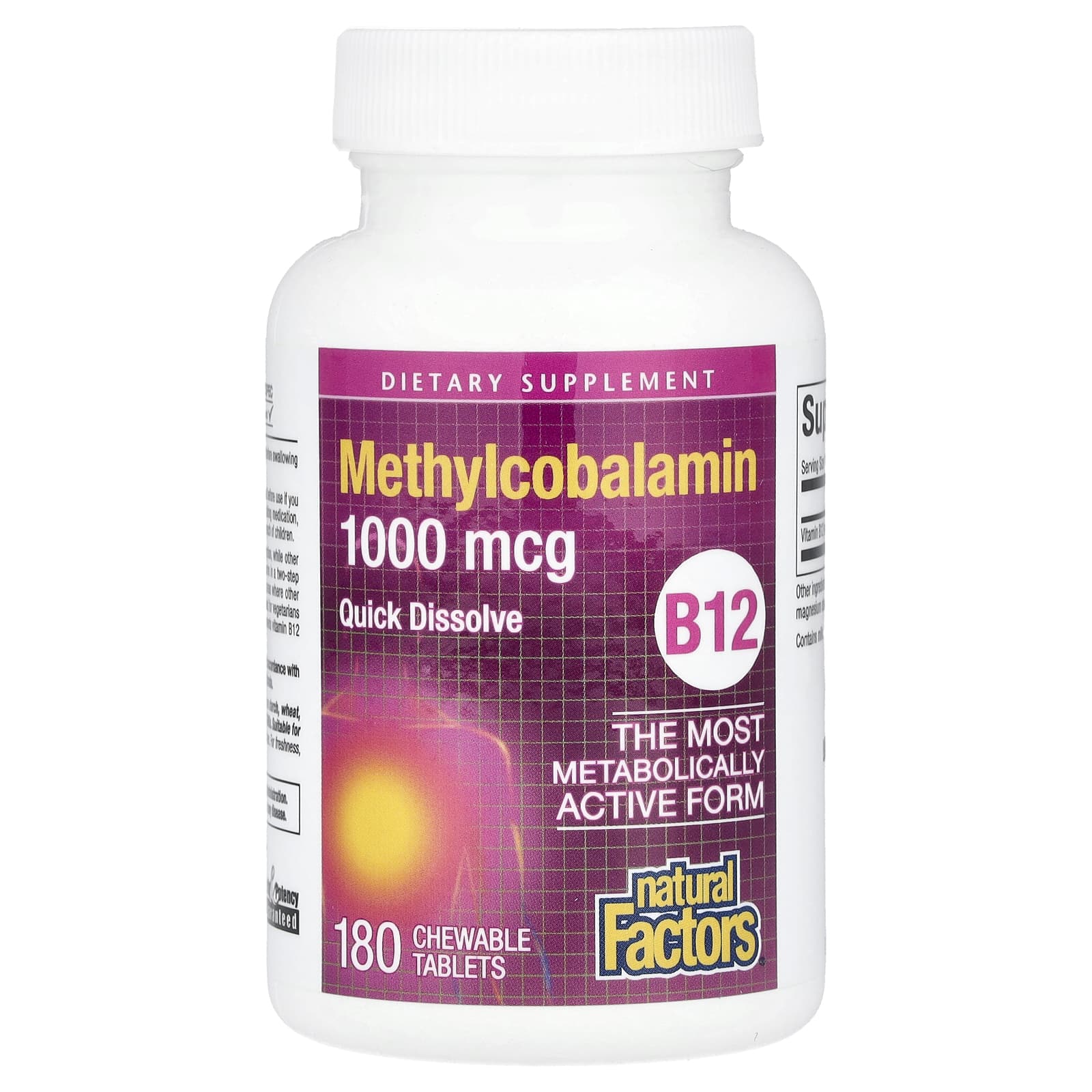 Natural Factors, B12, Methylcobalamin, 1,000 mcg, 180 Chewable Tablets
