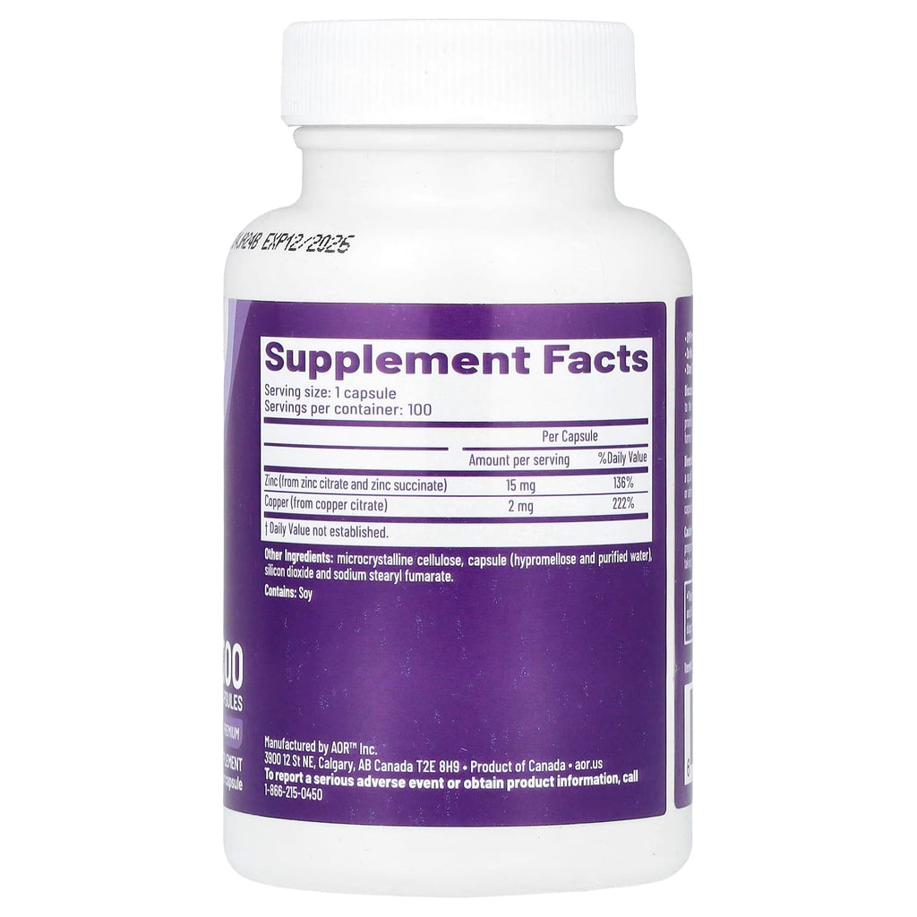 Advanced Orthomolecular Research AOR, Zinc-Copper Balance™, 100 Capsules