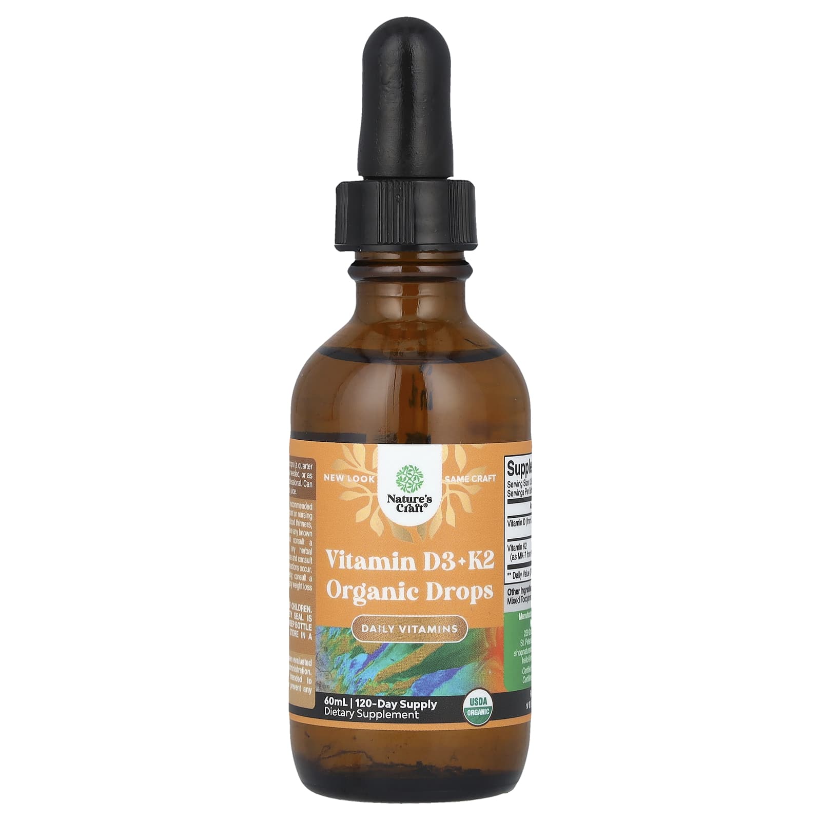 Nature's Craft, Organic Vitamin D3 + K2 Drops, Alcohol-Free, 60 ml