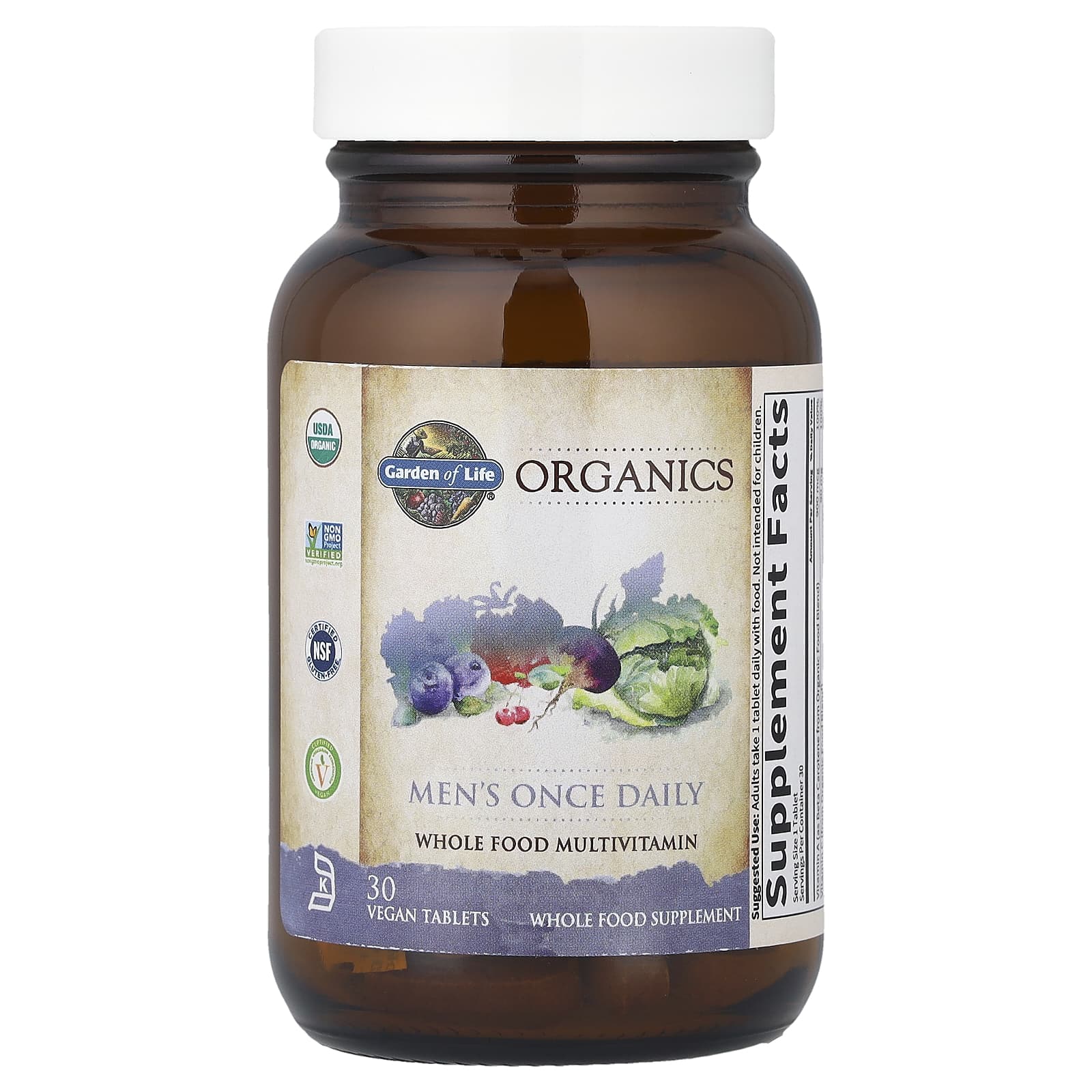 Garden of Life, Organics, Men's Once Daily, Whole Food Multivitamin, 30 Vegan Tablets