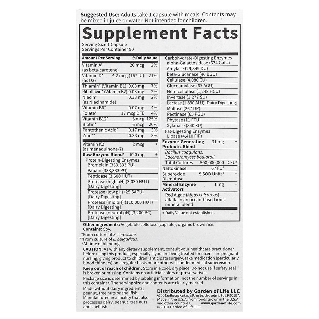 Garden of Life, RAW Enzymes, Women 50 & Wiser, 90 Vegetarian Capsules
