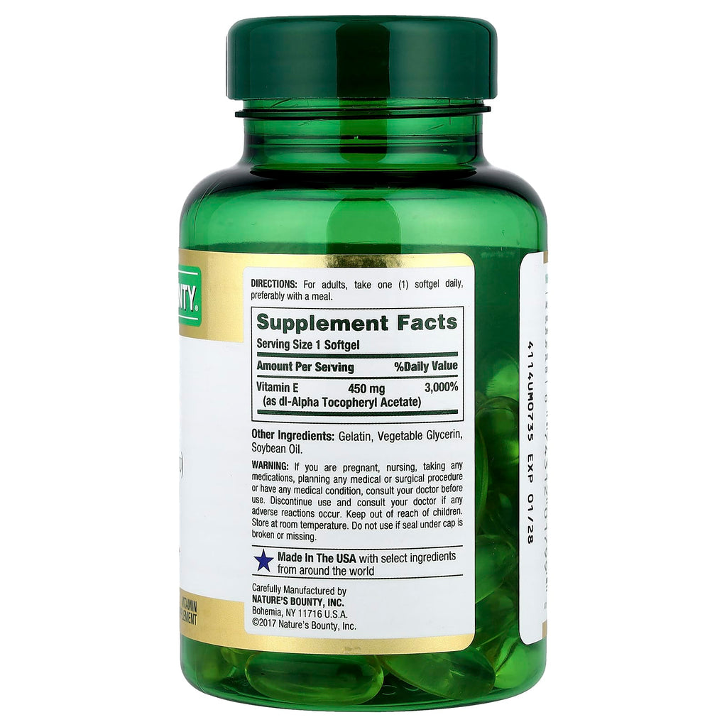 Nature's Bounty, Vitamin E, Pure Dl-Alpha, 450 mg (1,000 IU), 60 Rapid Release Softgels