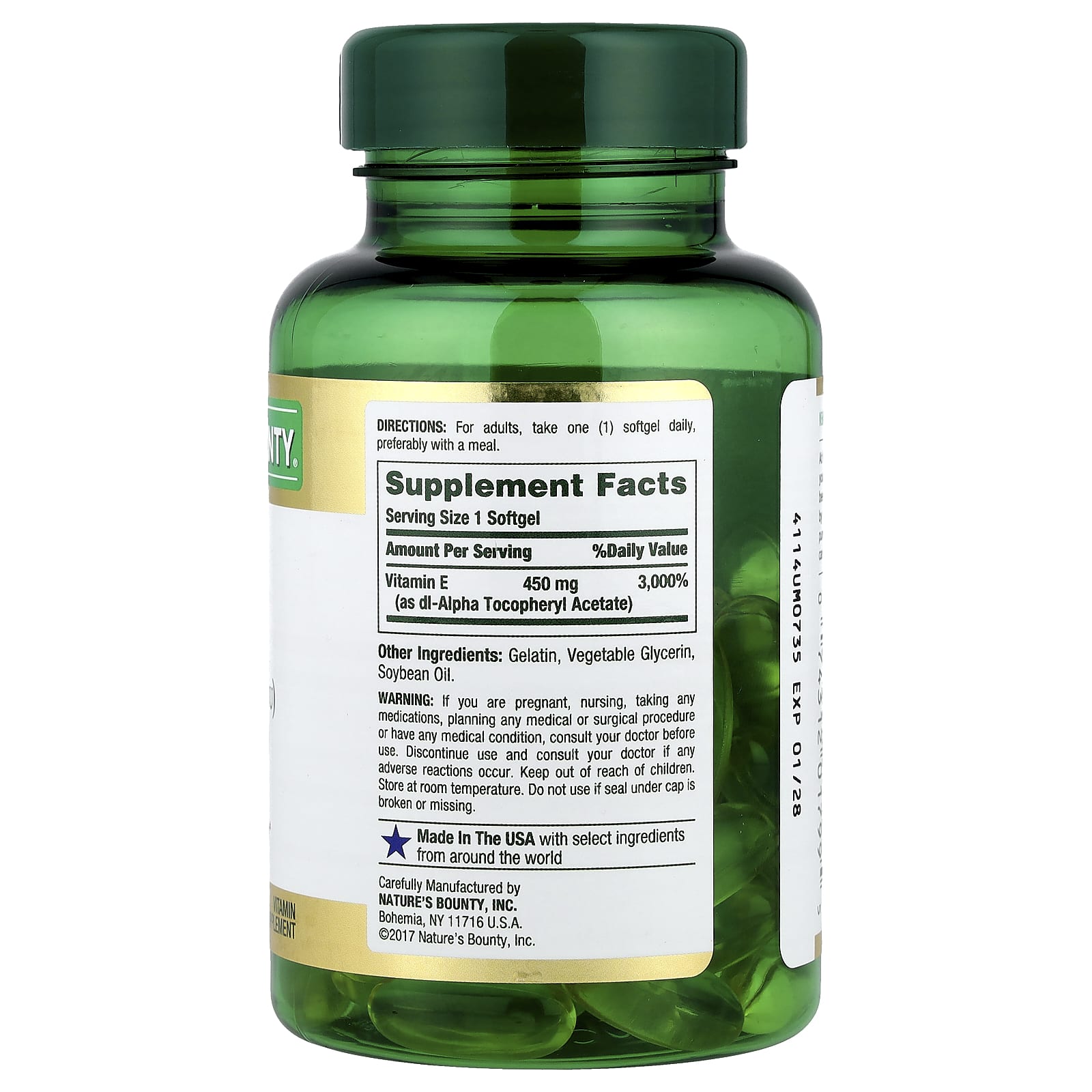 Nature's Bounty, Vitamin E, Pure Dl-Alpha, 450 mg (1,000 IU), 60 Rapid Release Softgels