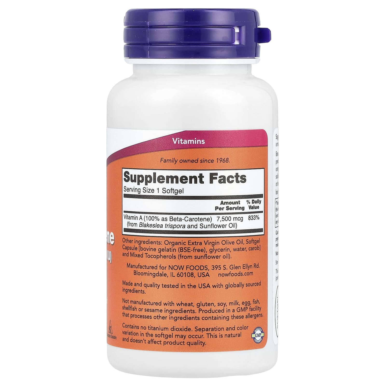 NOW Foods, Natural Beta Carotene, 7,500 mcg (25,000 IU), 90 Softgels
