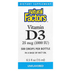 Natural Factors, Vitamin D3 Drops, Unflavored, 25 mcg (1,000 IU), 0.5 fl oz (15 ml)