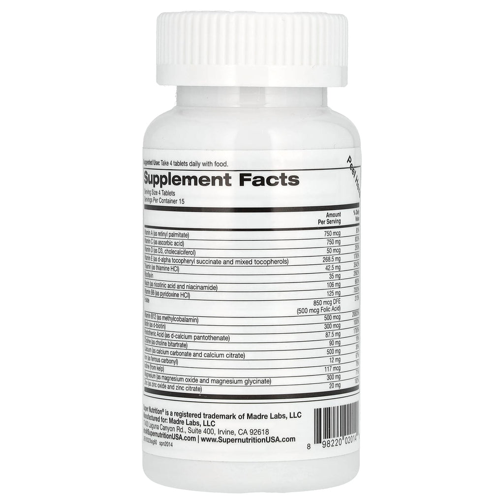 Super Nutrition, Super Immune, Immune-Strengthening Multivitamin with Glutathione, High-Potency Vitamins, Minerals and Herbs, 60 Tablets