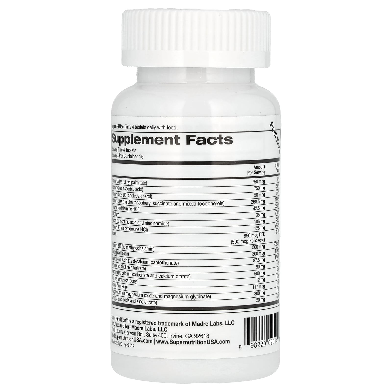 Super Nutrition, Super Immune, Immune-Strengthening Multivitamin with Glutathione, High-Potency Vitamins, Minerals and Herbs, 60 Tablets