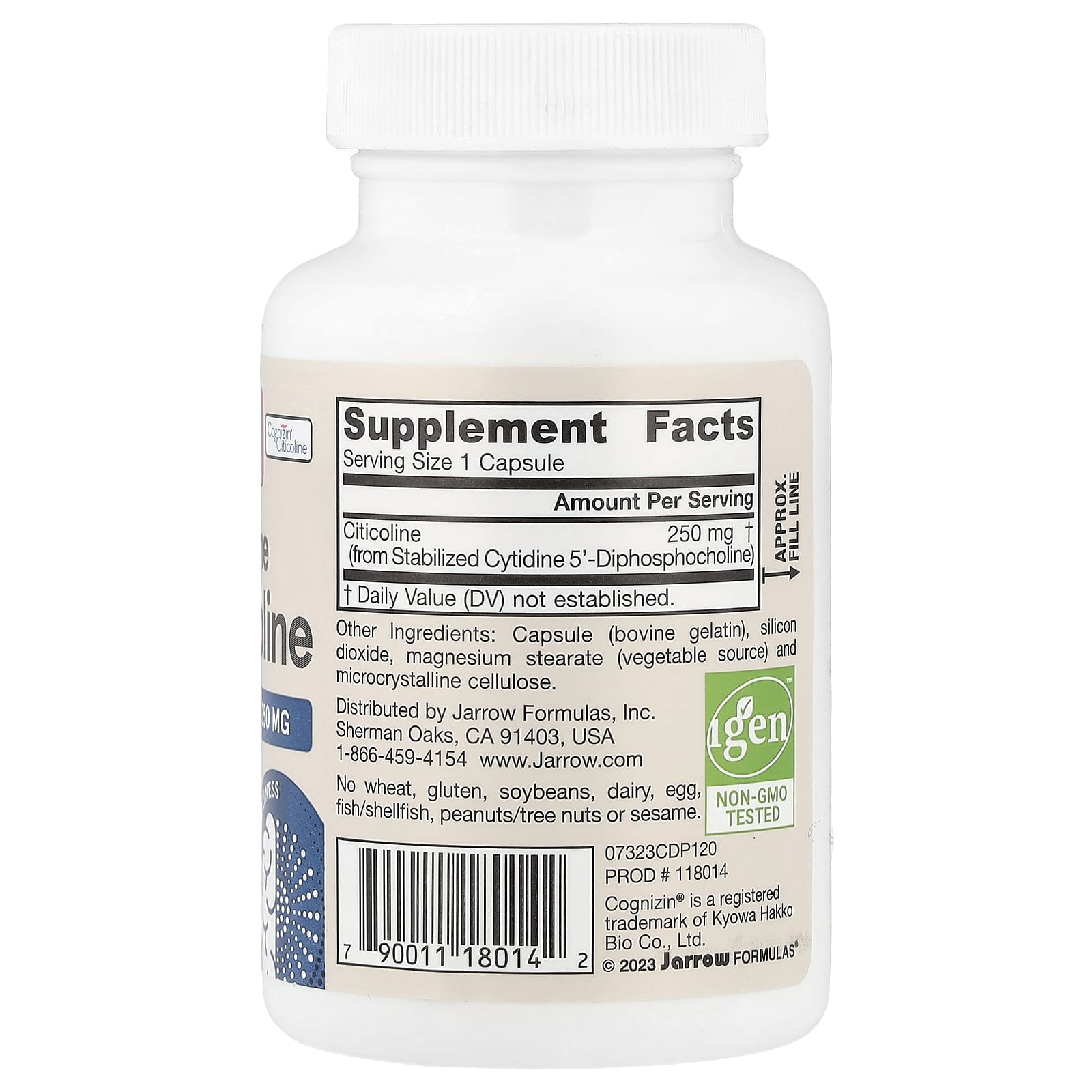 Jarrow Formulas, Citicoline, CDP Choline, 250 mg, 120 Capsules