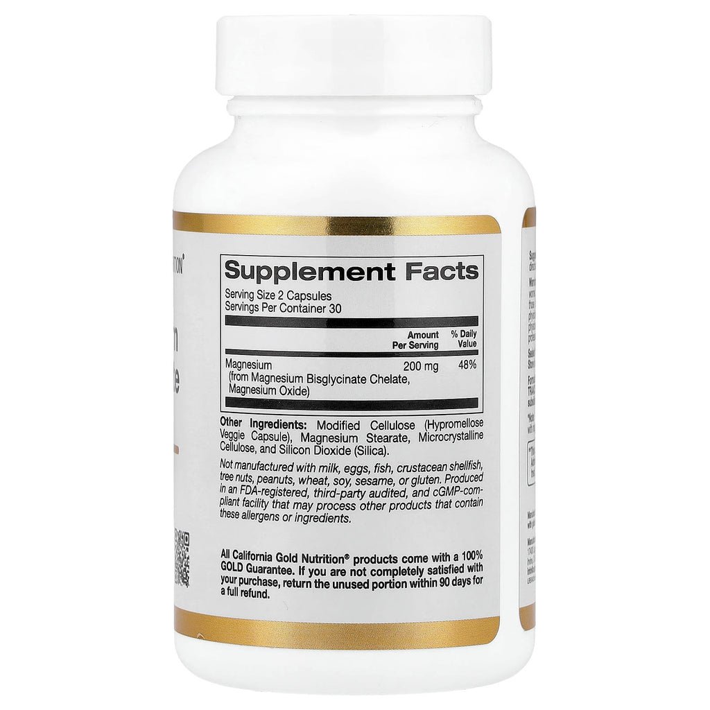 California Gold Nutrition, Magnesium Bisglycinate, Formulated with TRAACS®, 60 Veggie Capsules (100 mg per Capsule)