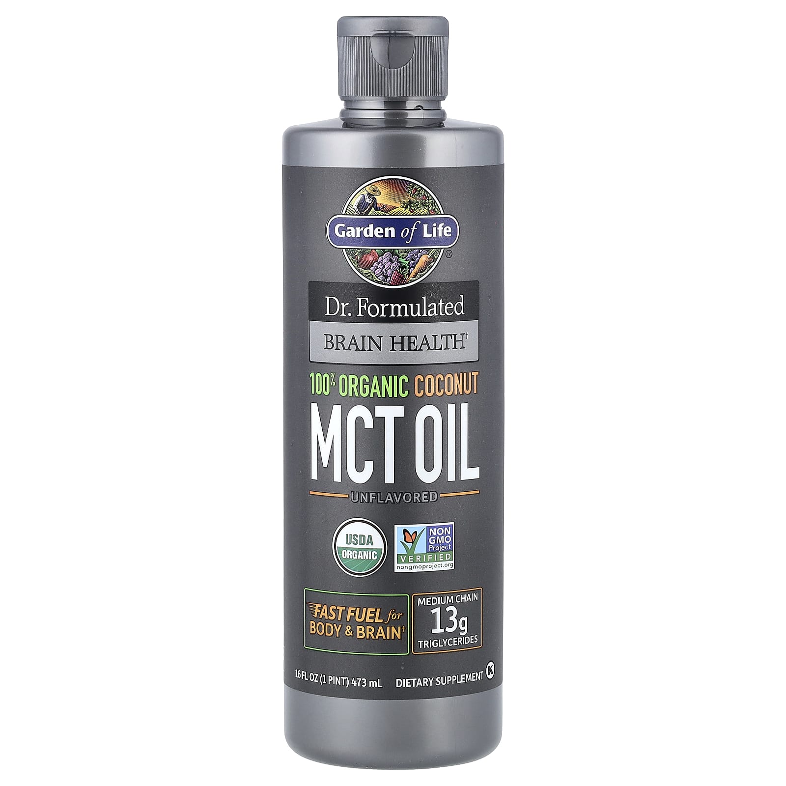 Garden of Life, Dr. Formulated Brain Health, 100% Organic Coconut MCT Oil, Unflavored, 16 fl oz (473 ml)