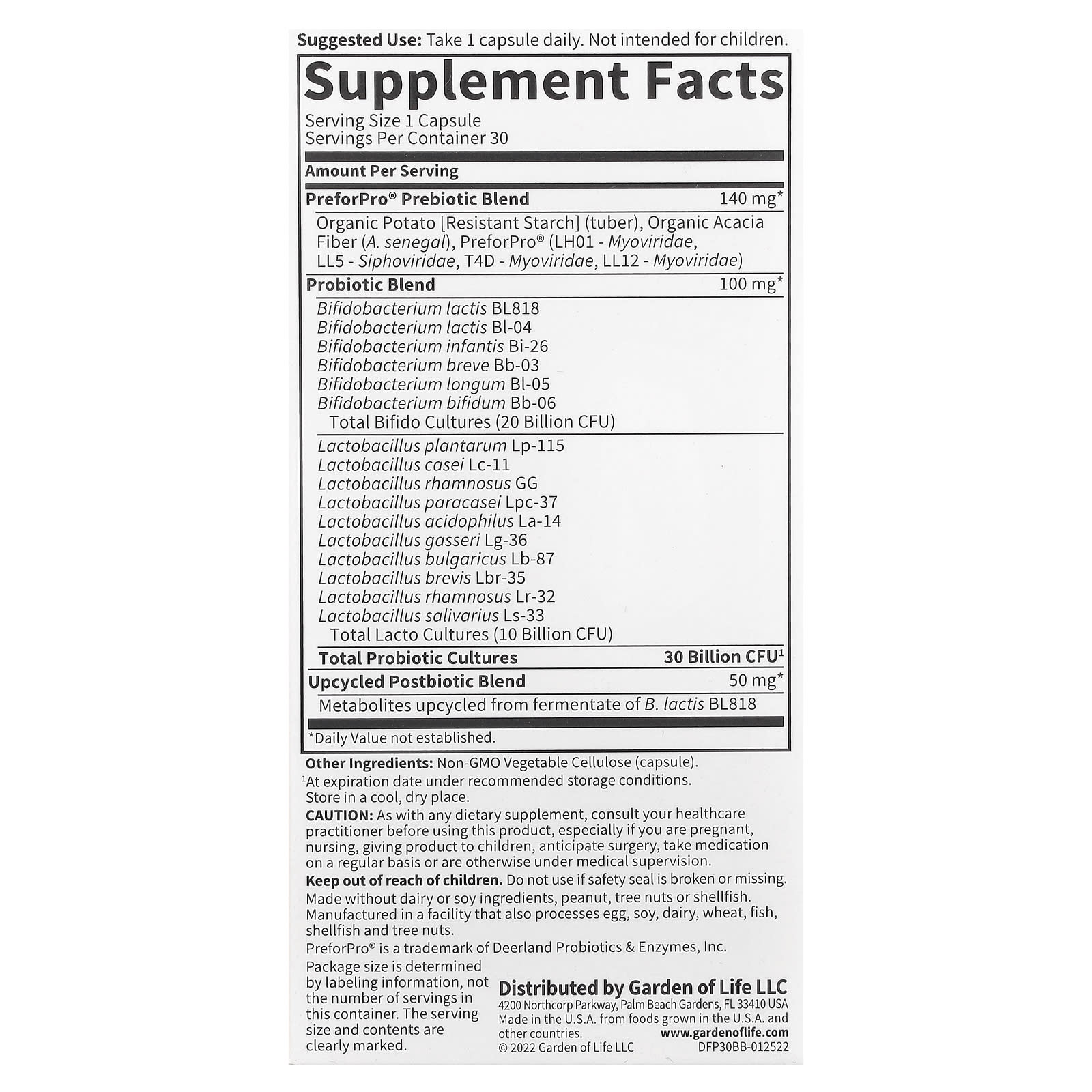 Garden of Life, Probiotics, 30 Mini Vegetarian Capsules