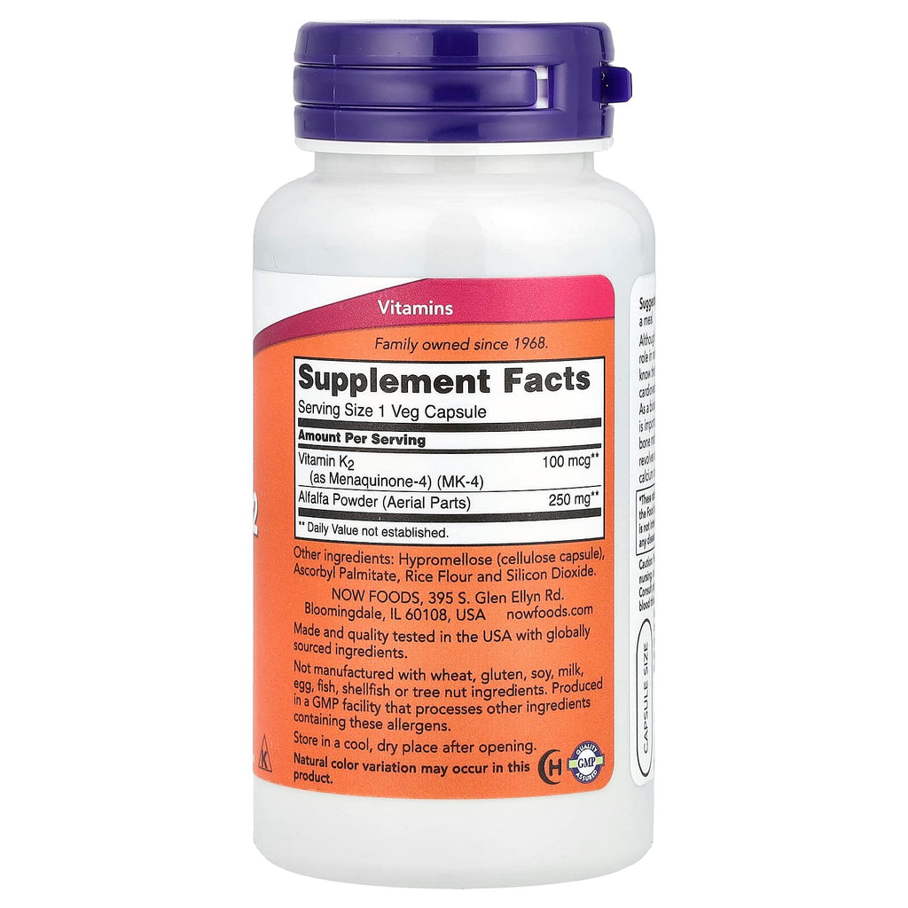 NOW Foods, Vitamin K-2, 100 mcg, 100 Veg Capsules
