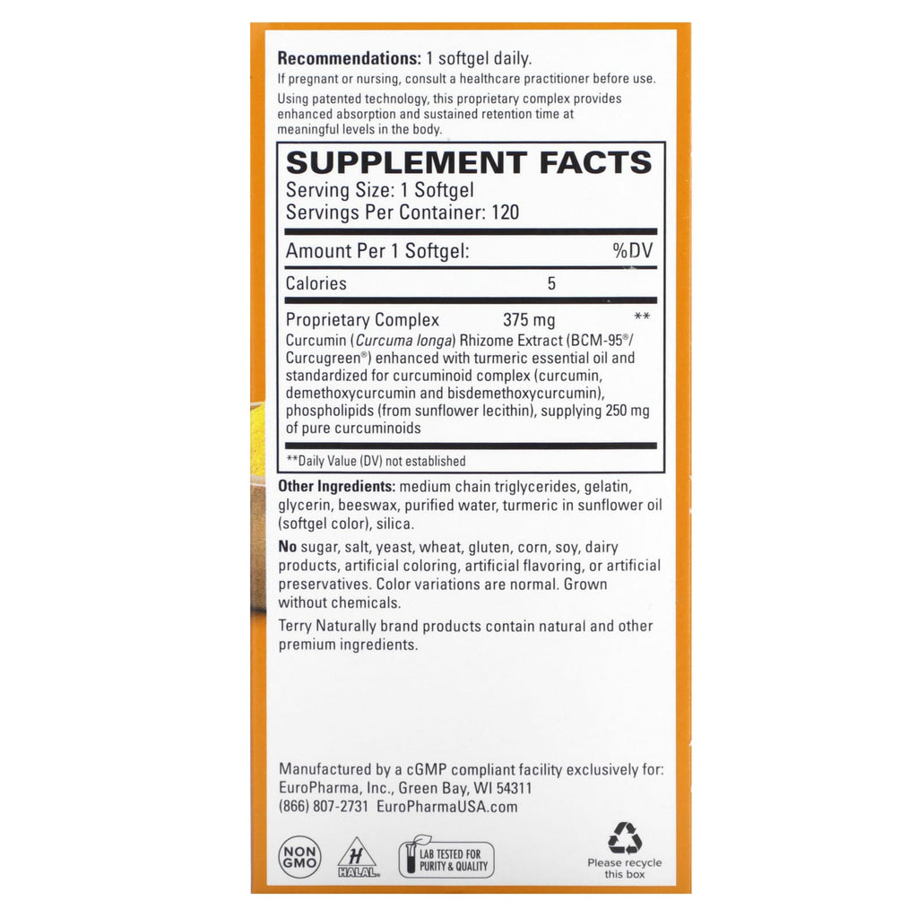Terry Naturally, CuraMed, Superior Absorption Curcumin, 375 mg, 120 Softgels