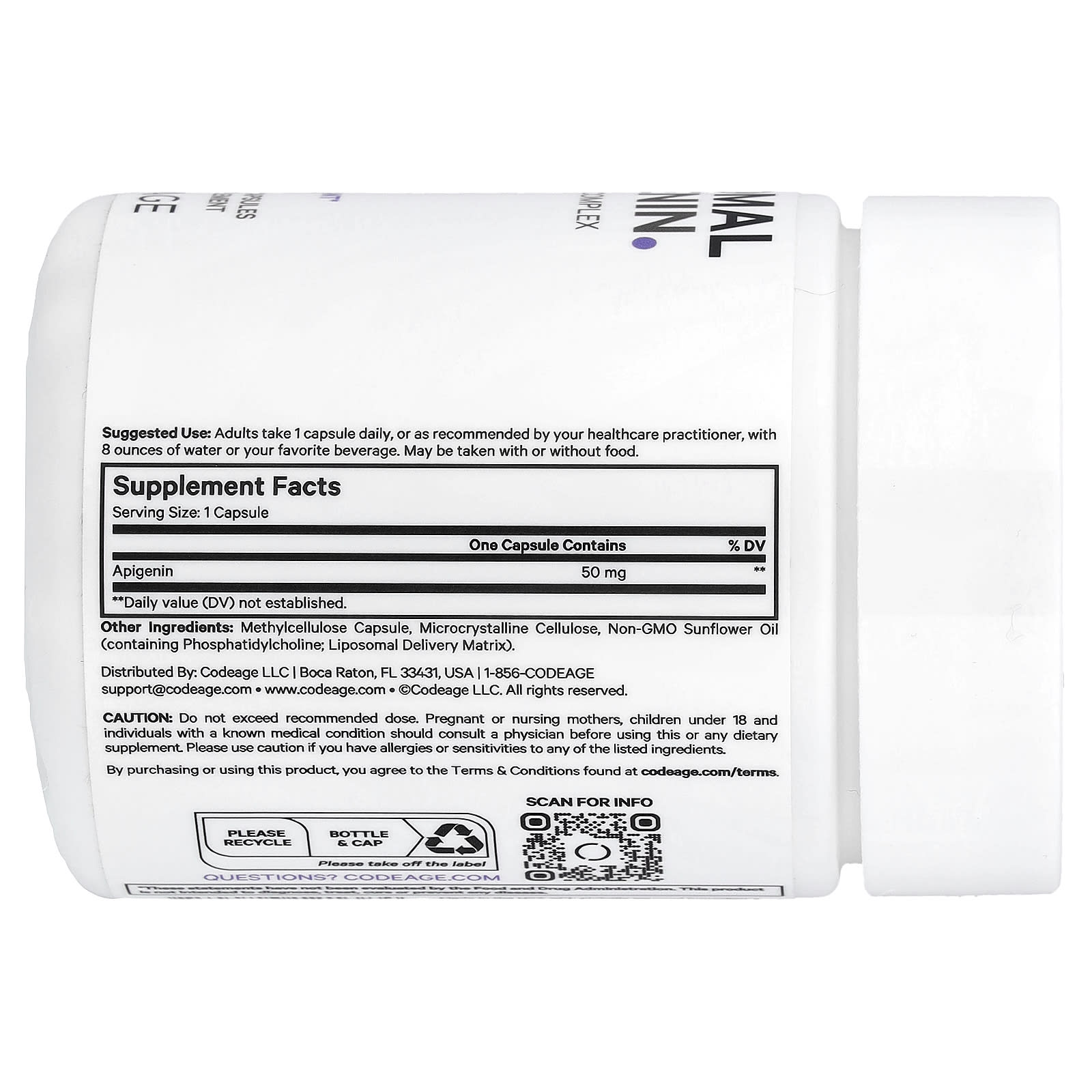 Codeage, Liposomal Apigenin, Phospholipid Complex, 90 Vegetable Capsules (50 mg per Capsule)