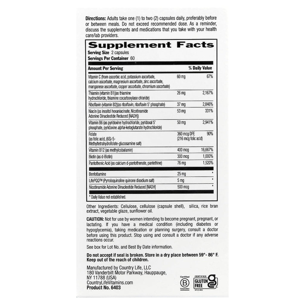 Country Life, Coenzyme B-Complex, Advanced, 120 Vegan Capsules