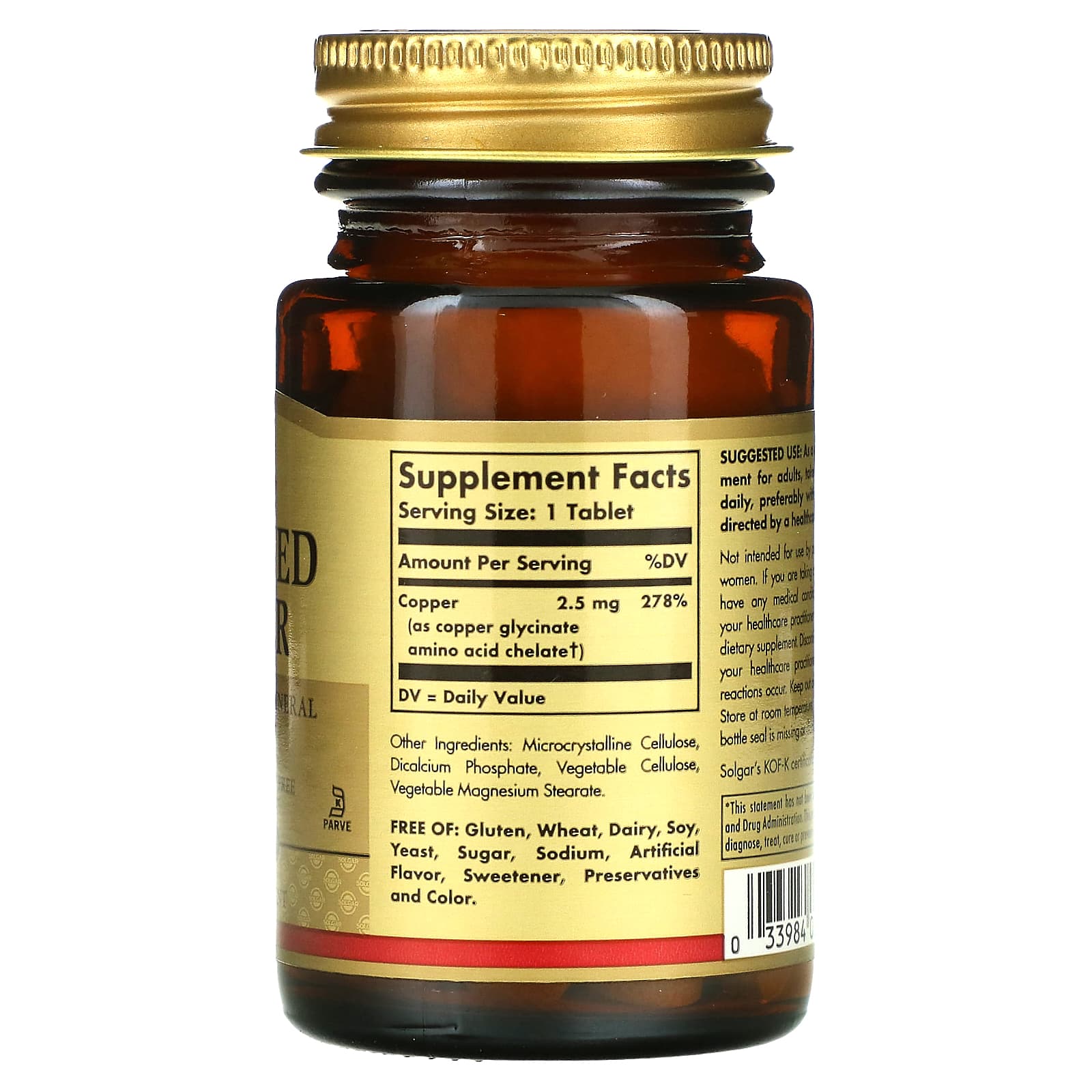 Solgar, Chelated Copper, 100 Tablets (2.5 mg per Tablet)