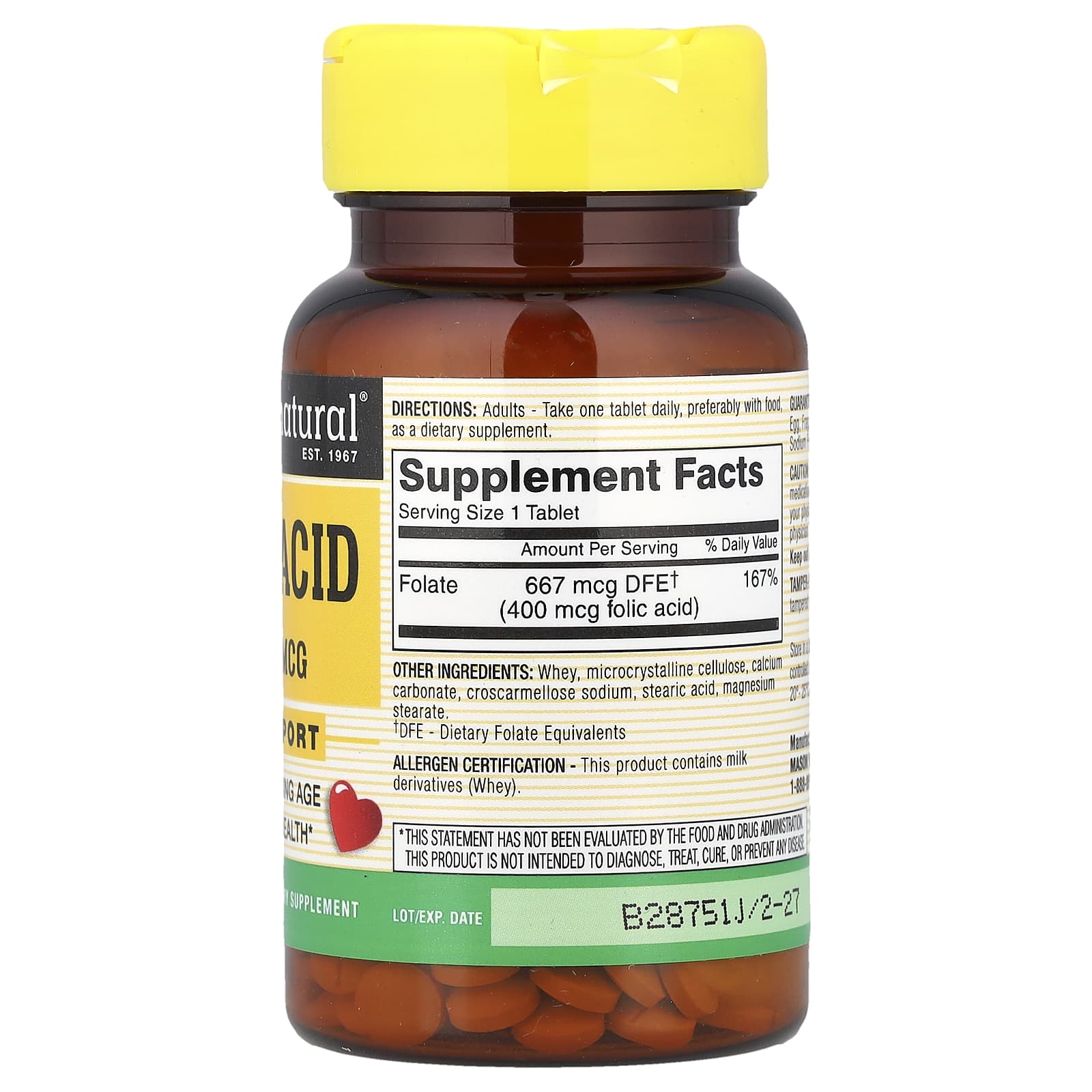 Mason Natural, Folic Acid, 400 mcg, 100 Tablets