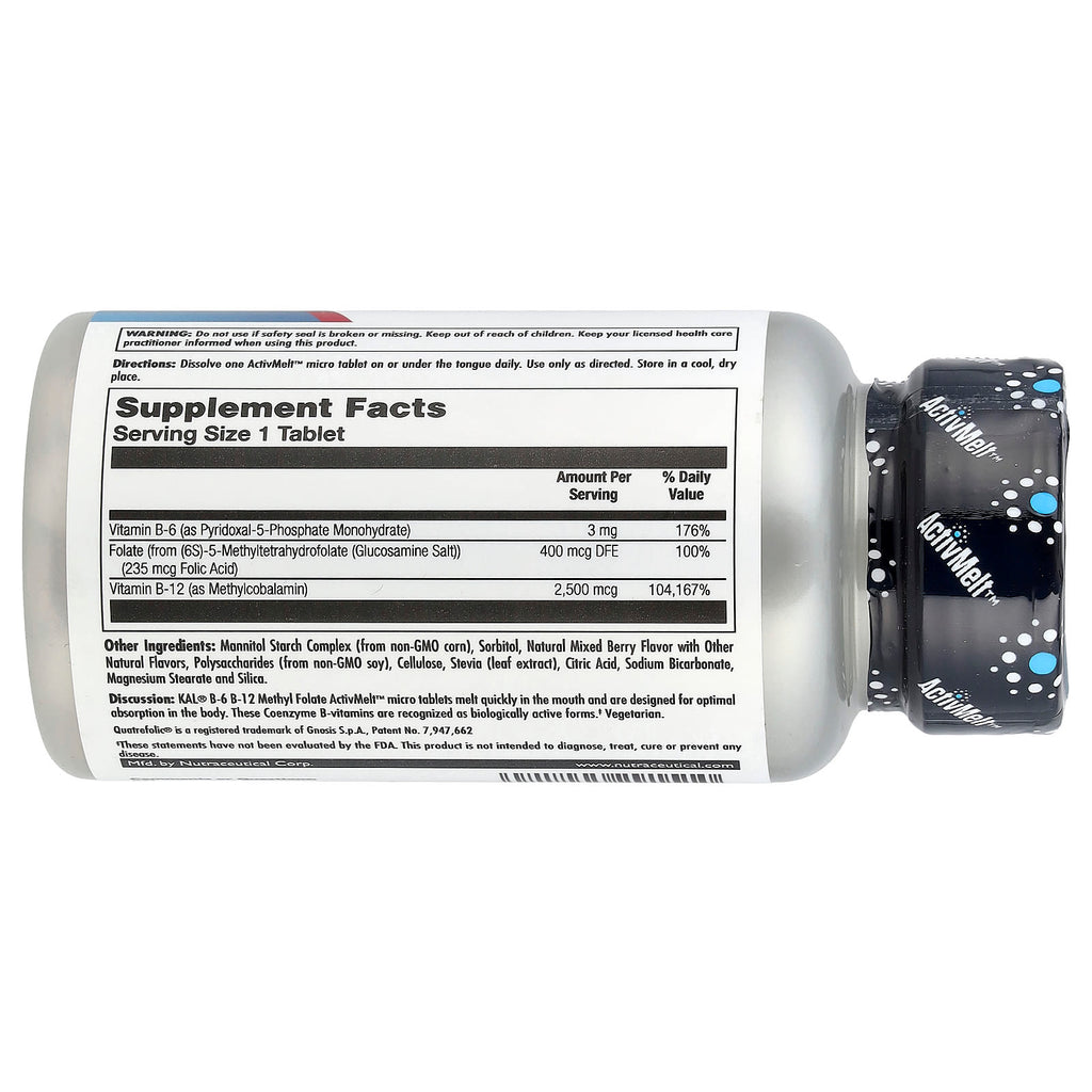 KAL, B-6 B-12 Methyl Folate, Mixed Berry, 60 Micro Tablets