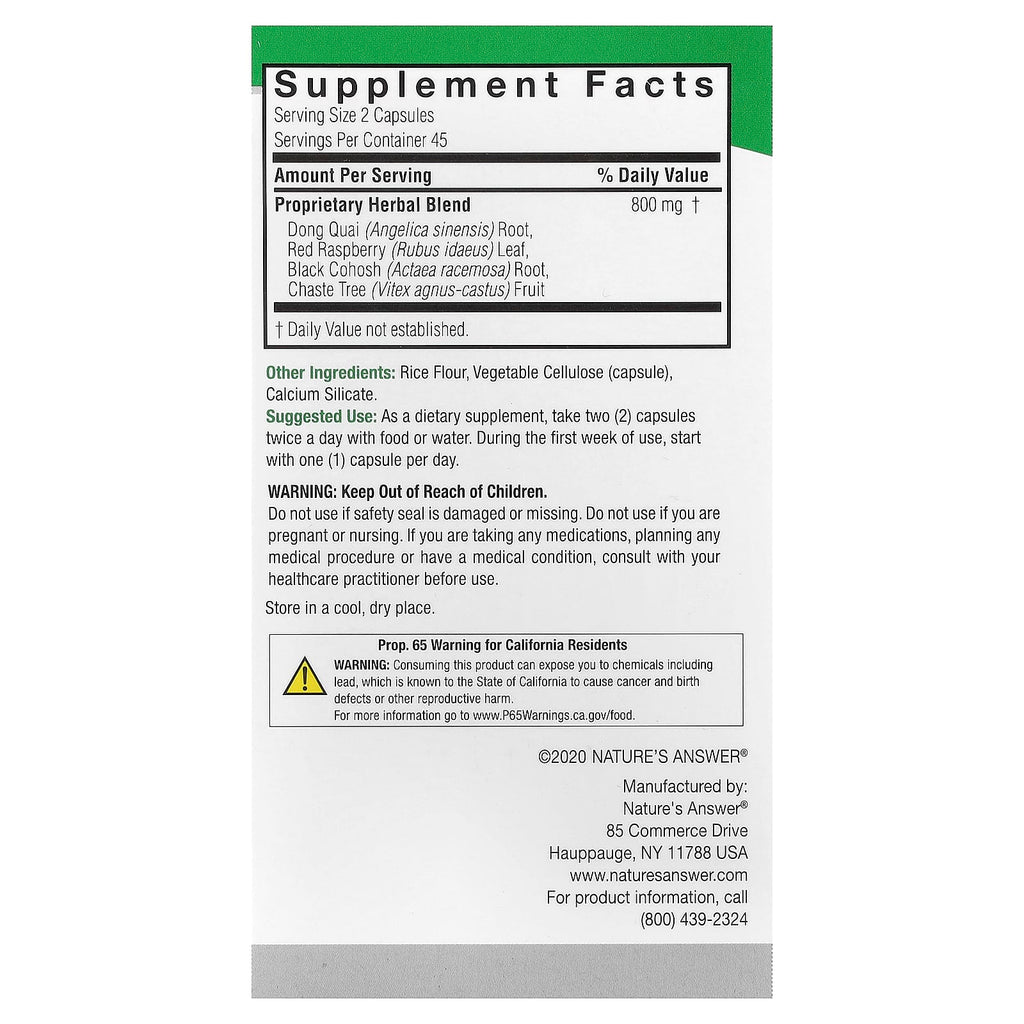 Nature's Answer, Female Complex, Herbal Combination, 90 Vegetarian Capsules