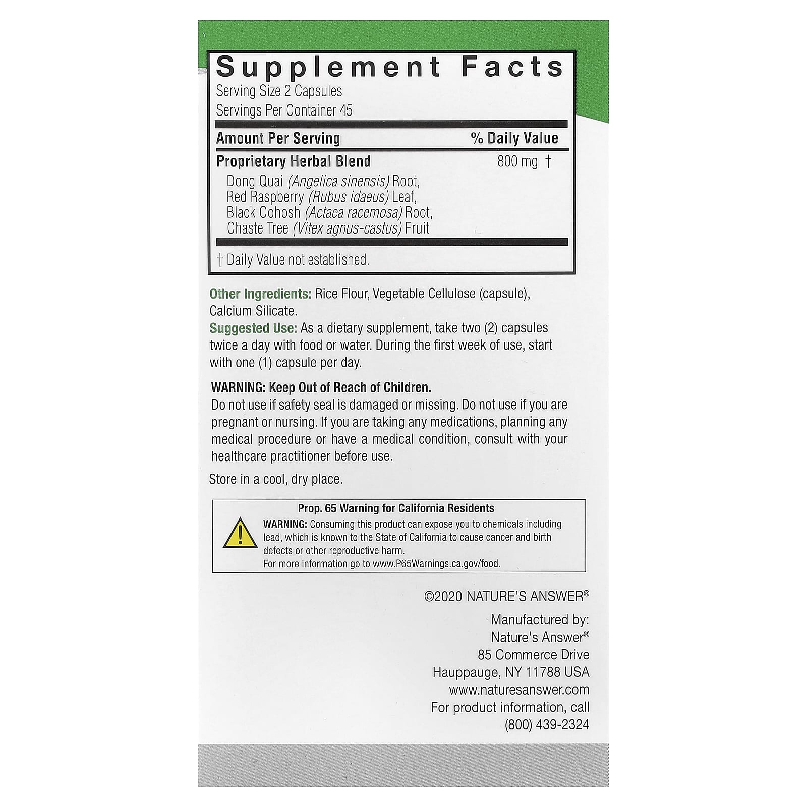 Nature's Answer, Female Complex, Herbal Combination, 90 Vegetarian Capsules