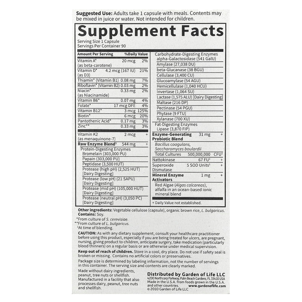 Garden of Life, RAW Enzymes, Women, 90 Vegetarian Capsules