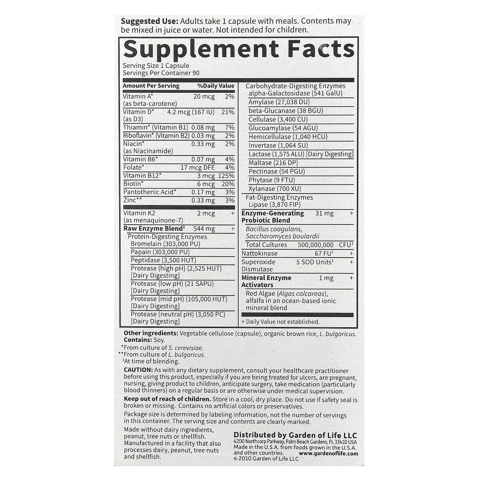 Garden of Life, RAW Enzymes, Women, 90 Vegetarian Capsules