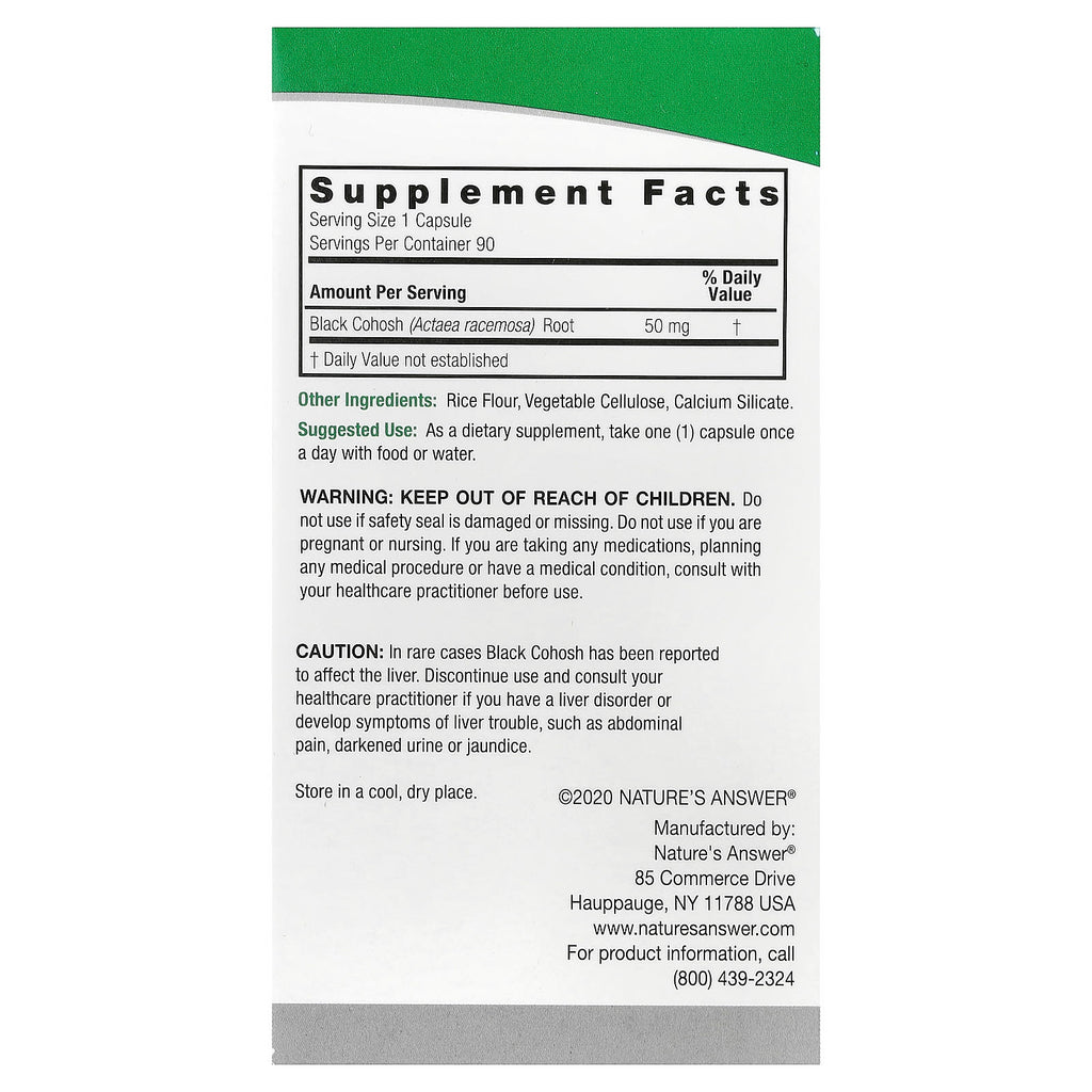 Nature's Answer, Black Cohosh, Full Spectrum Herb, 50 mg, 90 Vegetarian Capsules