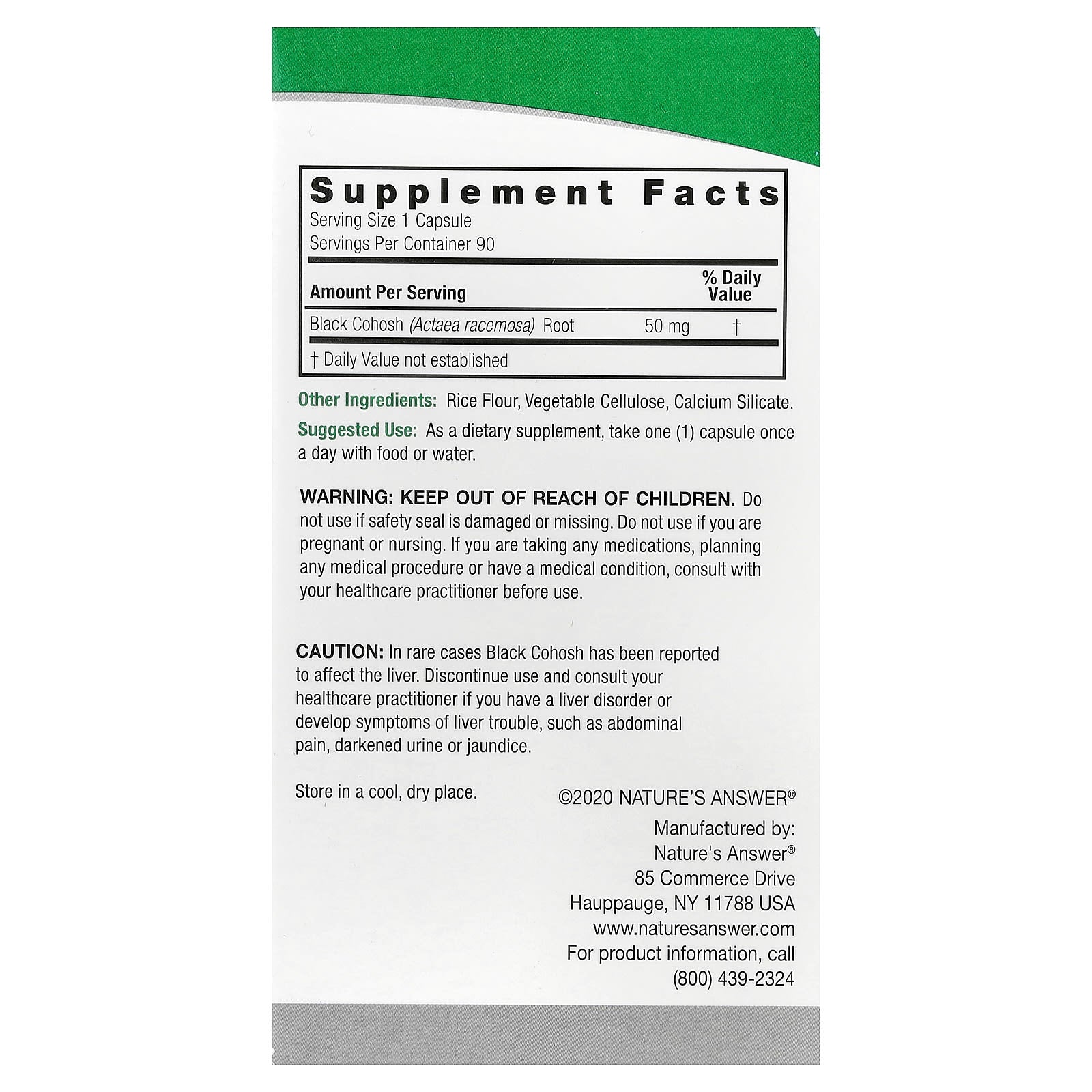 Nature's Answer, Black Cohosh, Full Spectrum Herb, 50 mg, 90 Vegetarian Capsules