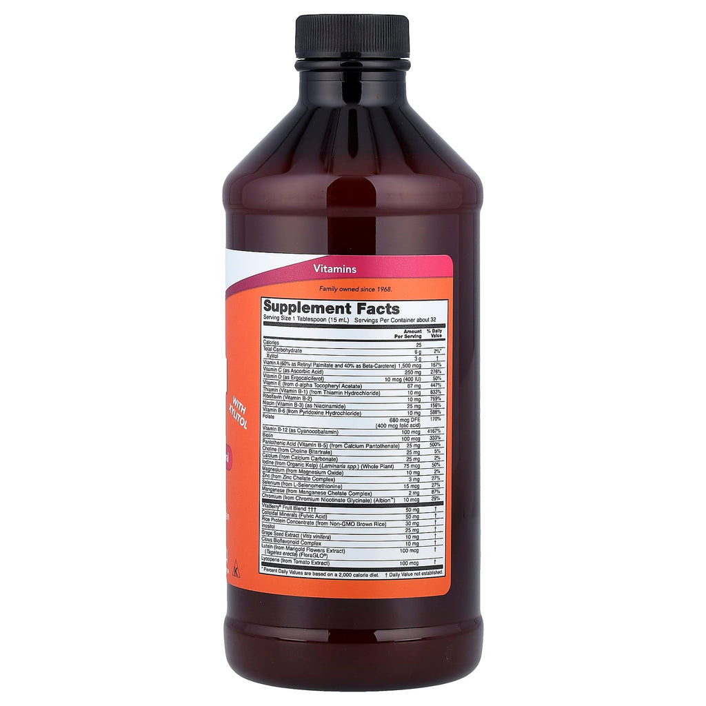 NOW Foods, Liquid Multi with Xylitol, Iron-Free, Tropical Orange, 16 fl oz (473 ml)