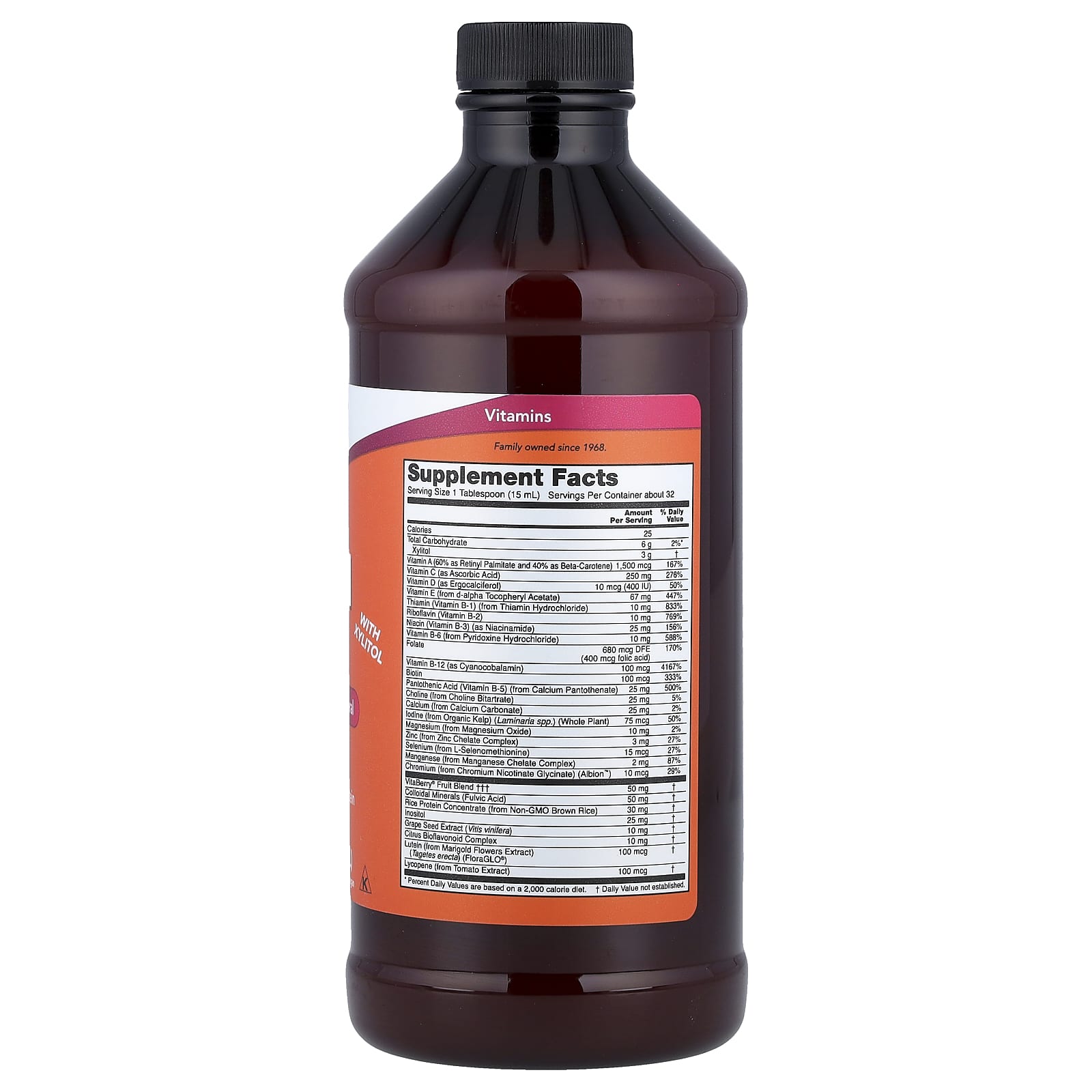 NOW Foods, Liquid Multi with Xylitol, Iron-Free, Tropical Orange, 16 fl oz (473 ml)