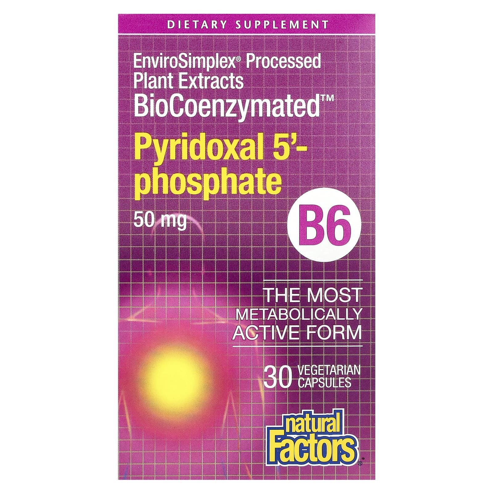 Natural Factors, BioCoenzymated, B6, Pyridoxal 5'-Phosphate, 50 mg, 30 Vegetarian Capsules