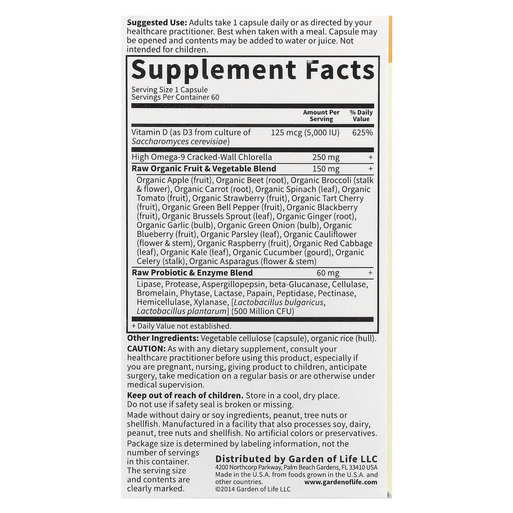 Garden of Life, Vitamin Code®, RAW D3™, 125 mcg (5,000 IU), 60 Vegetarian Capsules