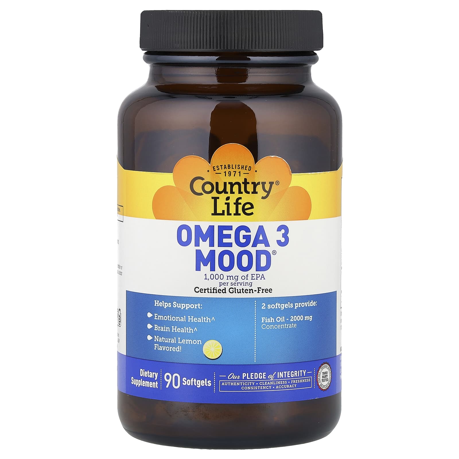 Country Life, Omega 3 Mood®, Natural Lemon, 90 Softgels