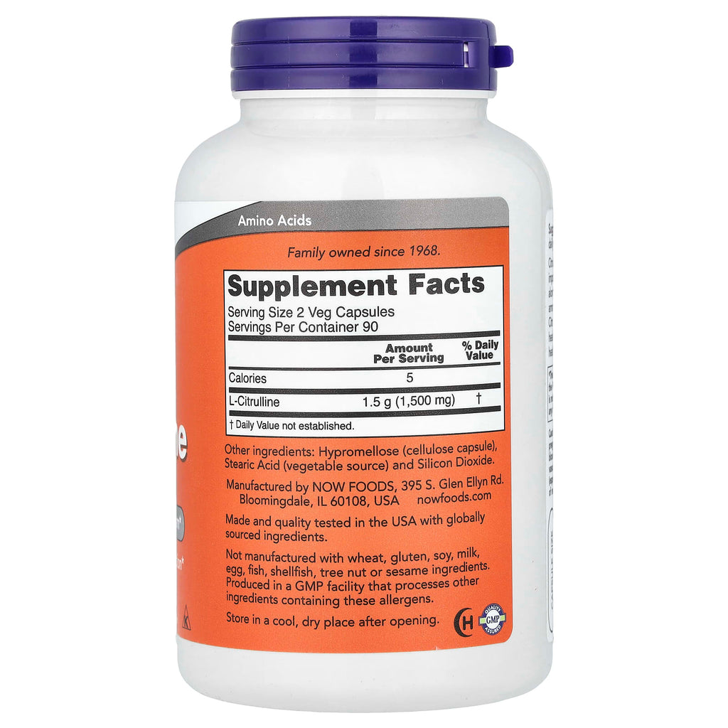 NOW Foods, L-Citrulline, 750 mg, 180 Veg Capsules