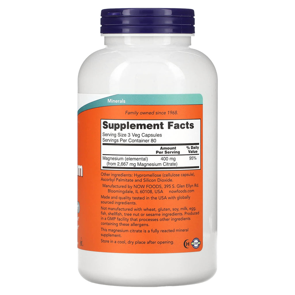 NOW Foods, Magnesium Citrate, 240 Veg Capsules (133 mg per Capsule)