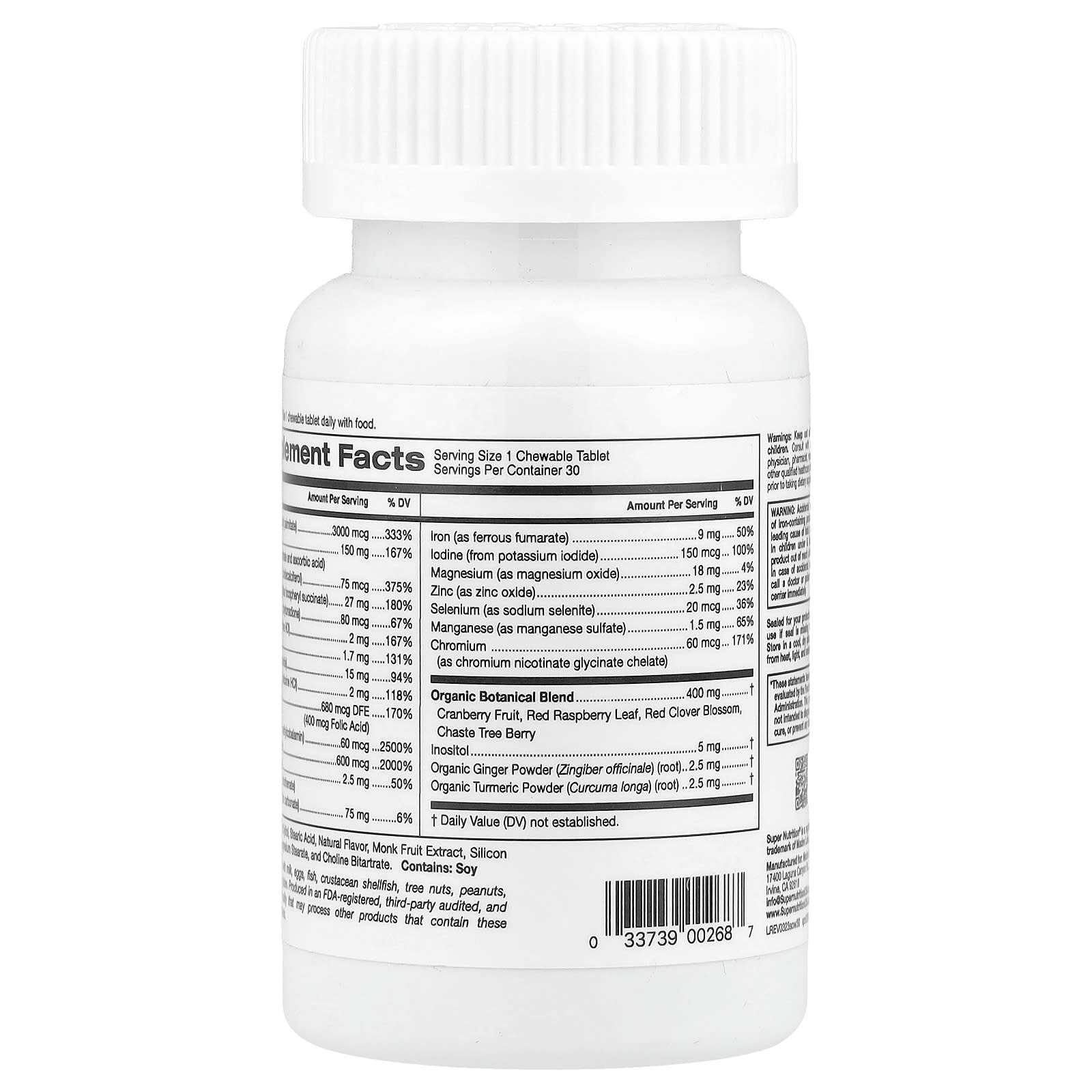 Super Nutrition, SimplyOne®, Women, Multivitamin + Supporting Herbs with Vitamin A, and Organic Botanical Blend, Wild-Berry, 30 Chewables
