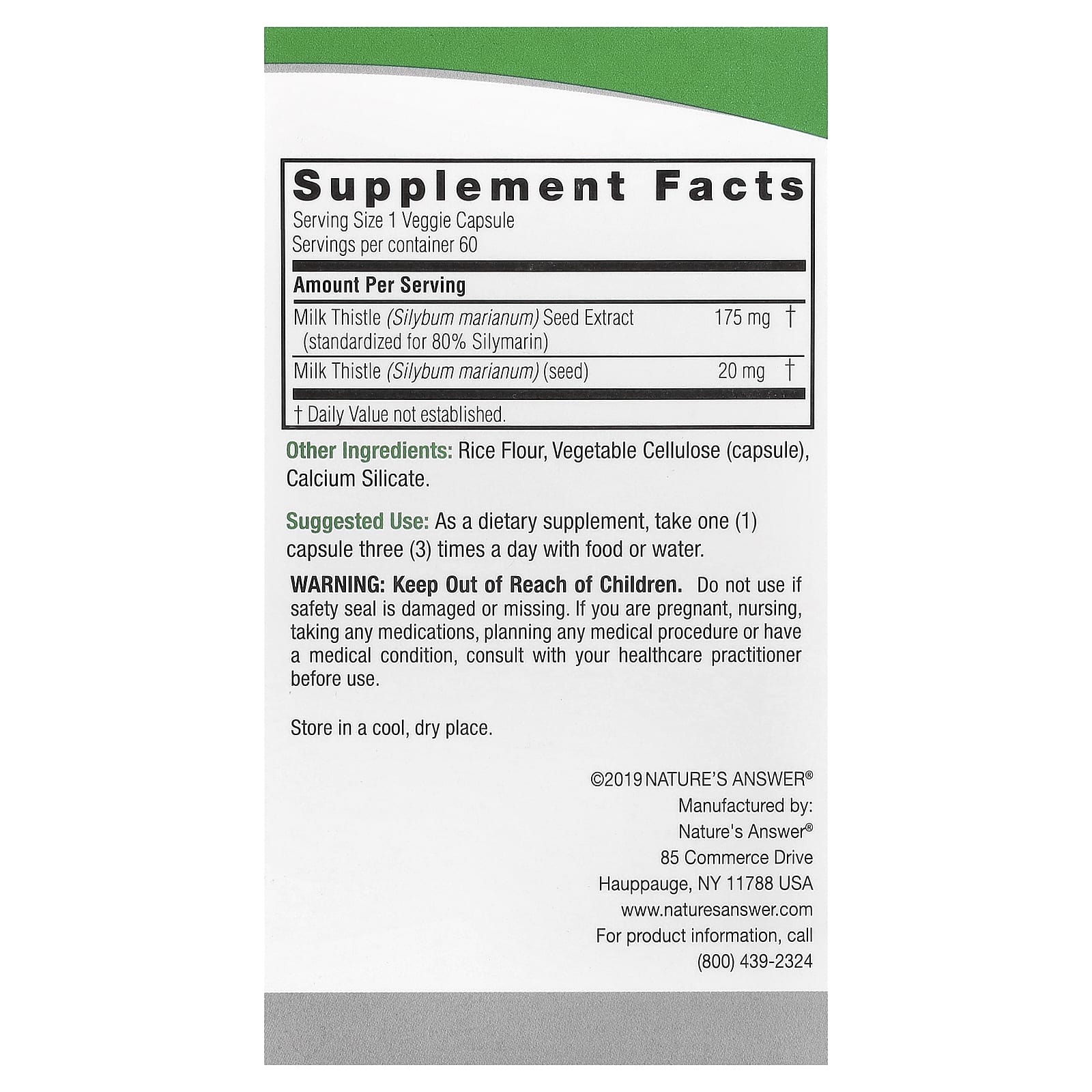 Nature's Answer, Milk Thistle, 60 Vegetarian Capsules