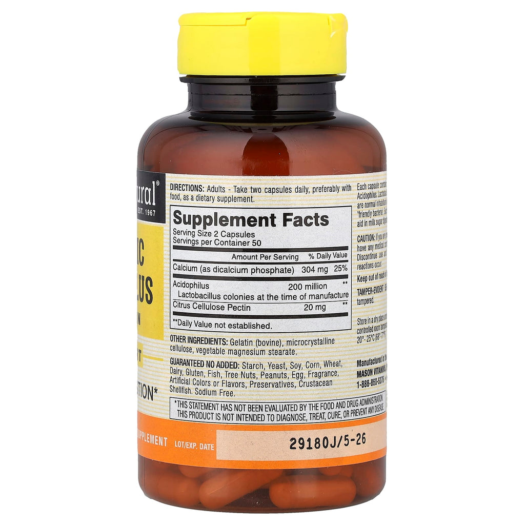 Mason Natural, Probiotic Acidophilus with Pectin, 100 Capsules