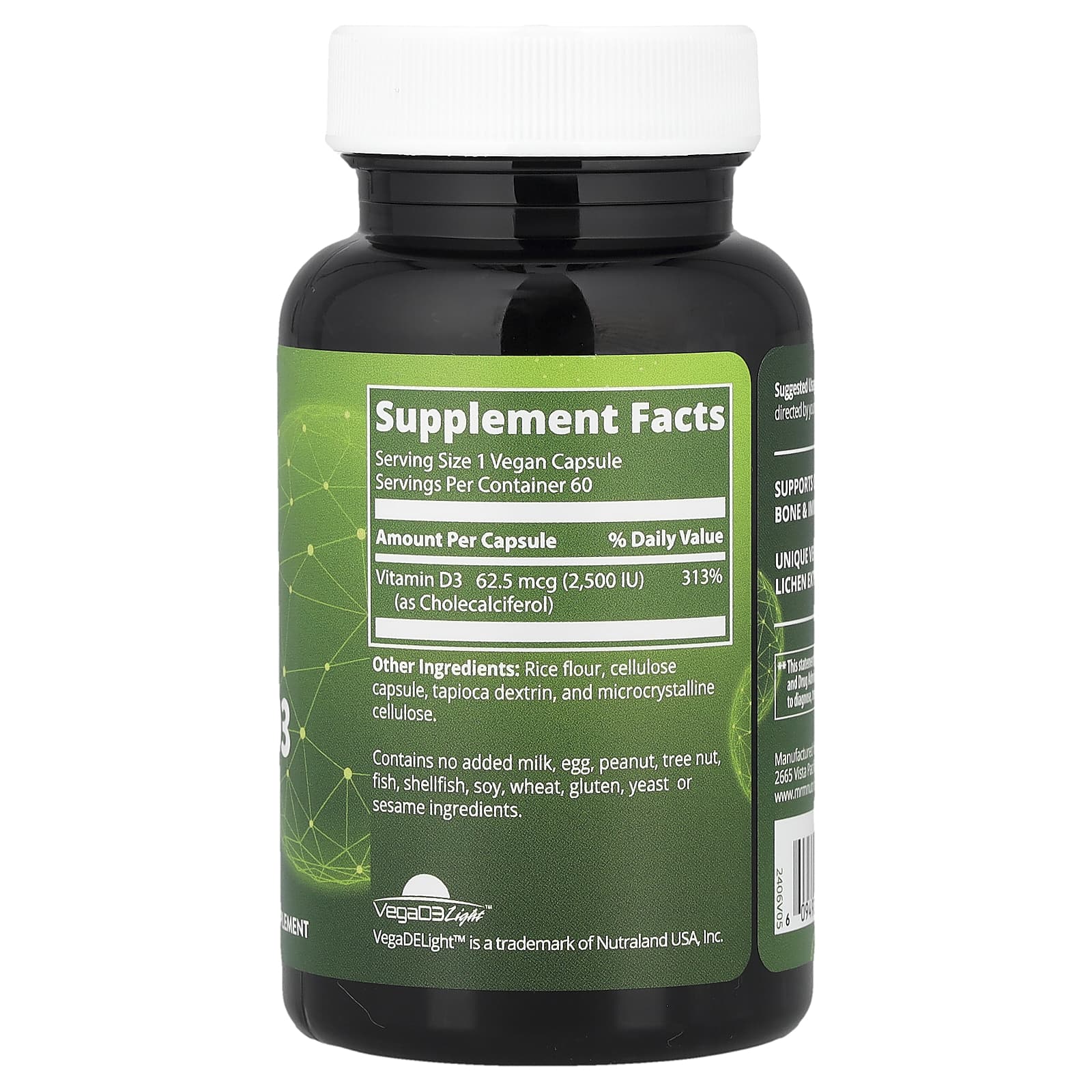 MRM Nutrition, Vegan Vitamin D3, 62.5 mcg (2,500 IU), 60 Vegan Capsules