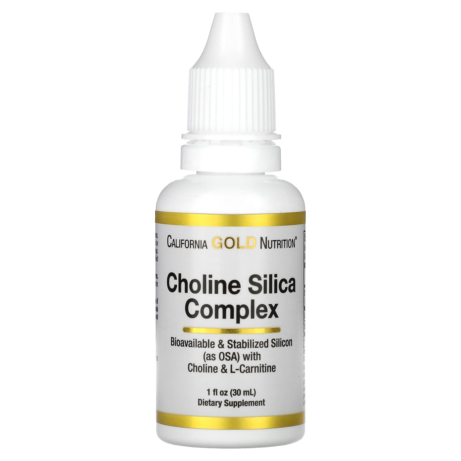 California Gold Nutrition, Choline Silica Complex, Bioavailable & Stabilized Silicon with Choline & L-Carnitine, 1 fl oz (30 ml)