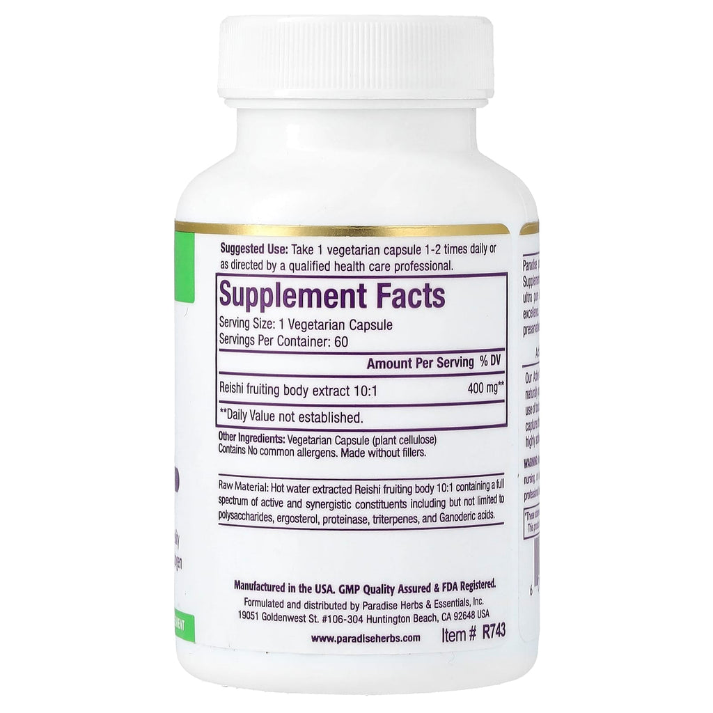 Paradise Herbs, Reishi Extract, 60 Vegetarian Capsules (400 mg per Capsule)