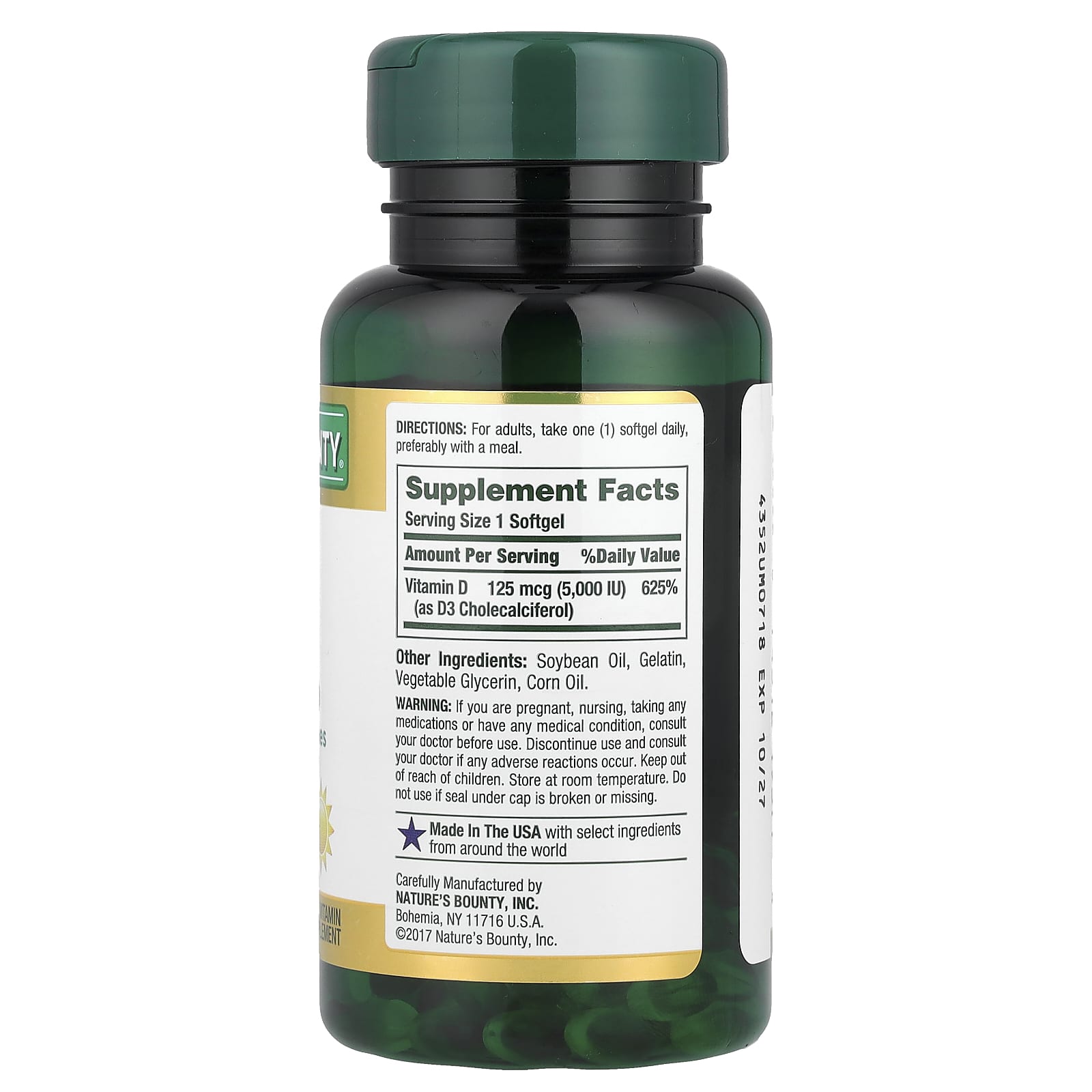 Nature's Bounty, Vitamin D3, 125 mcg (5,000 IU), 150 Rapid Release Softgels