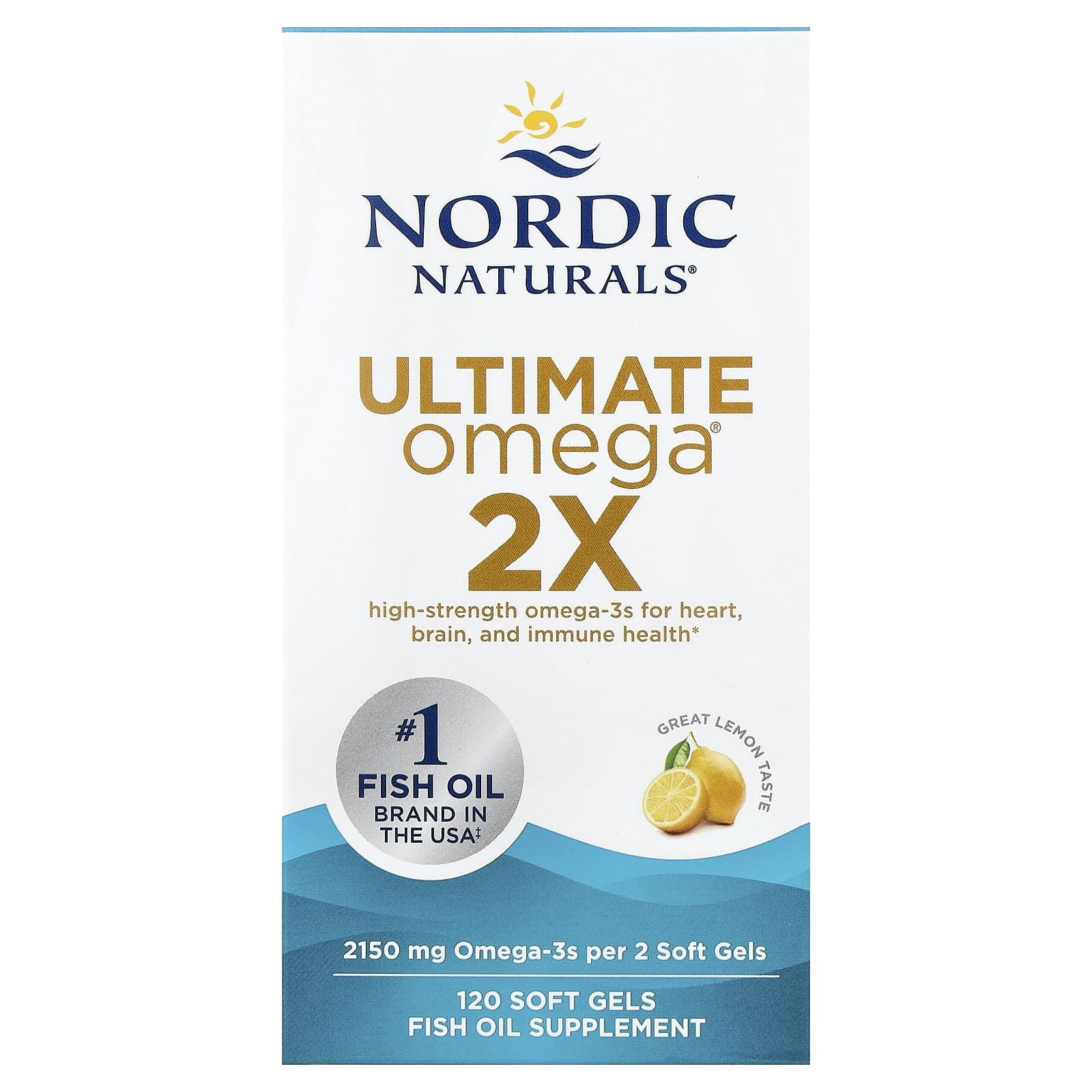 Nordic Naturals, Ultimate Omega® 2X, Lemon, 120 Soft Gels (1,075 mg per Soft Gel)